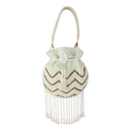 Ivory Hand-Beaded Chevron Mini Potli Bag with Elegant Fringe Tassels