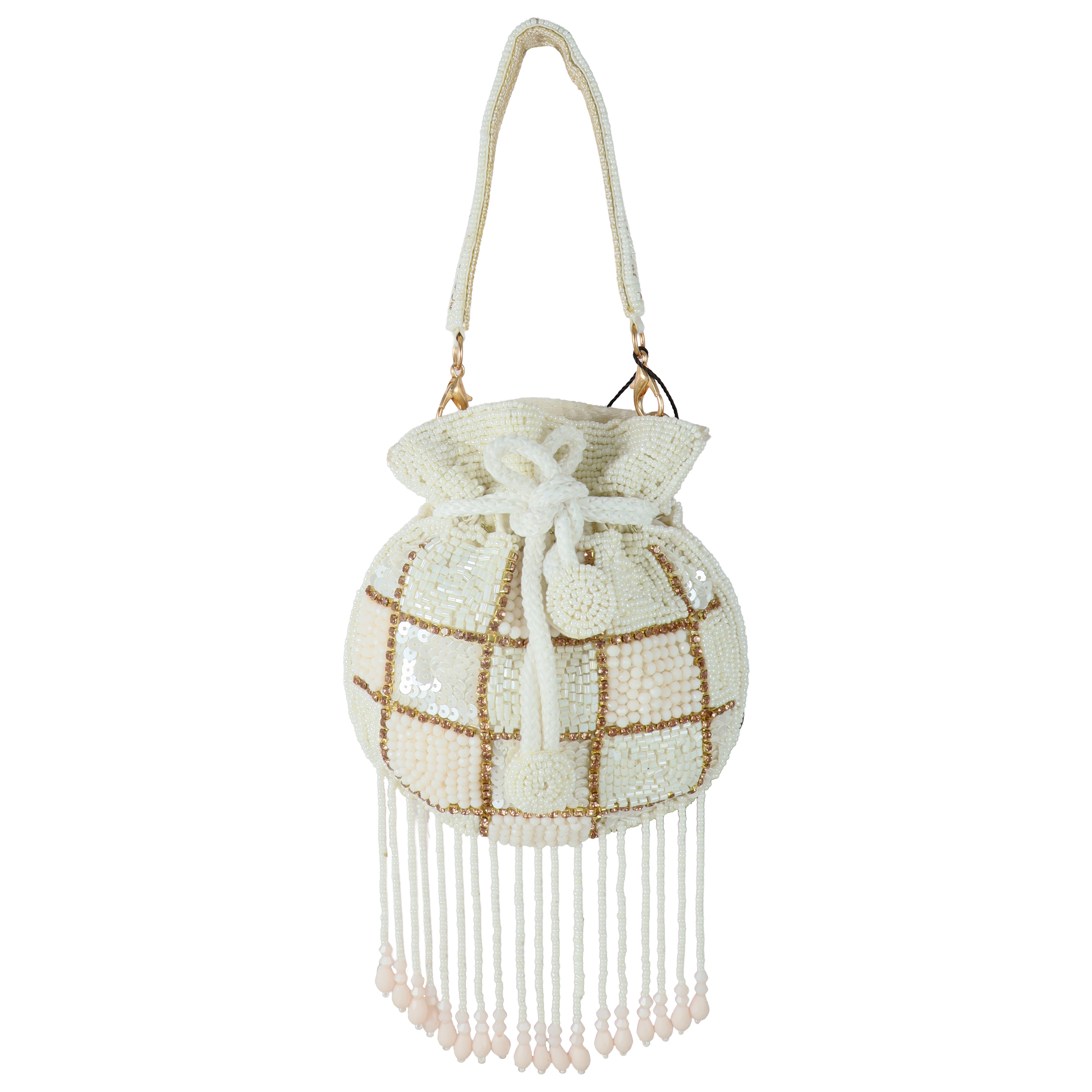 Hand-Beaded Checkerboard Mini Potli Bag with Sequin Accents