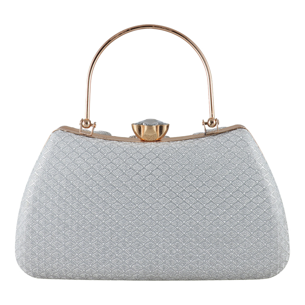 Luxury Gold Pleated Evening Clutch with Crystal Clasp & Round Handle