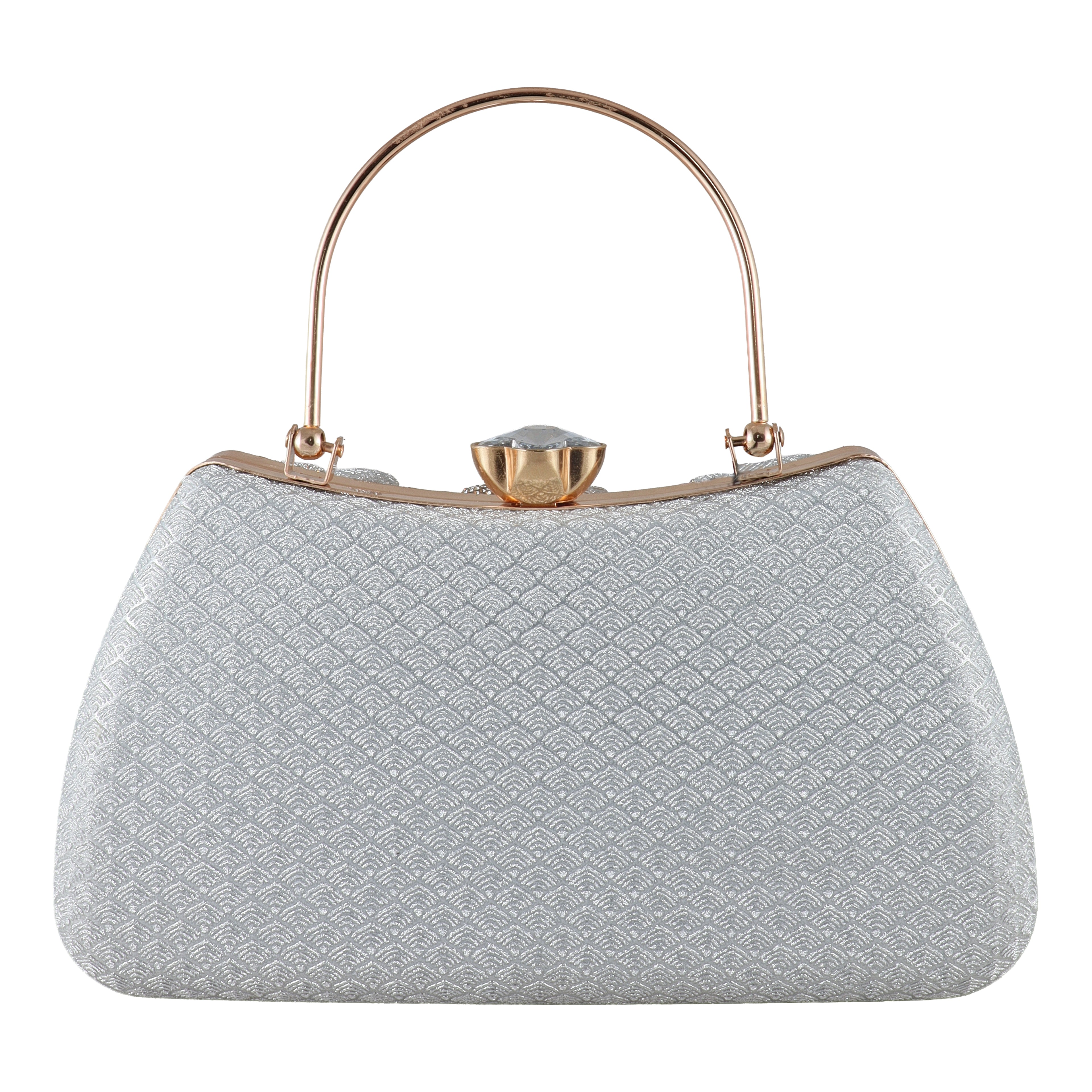 Luxury Gold Pleated Evening Clutch with Crystal Clasp & Round Handle