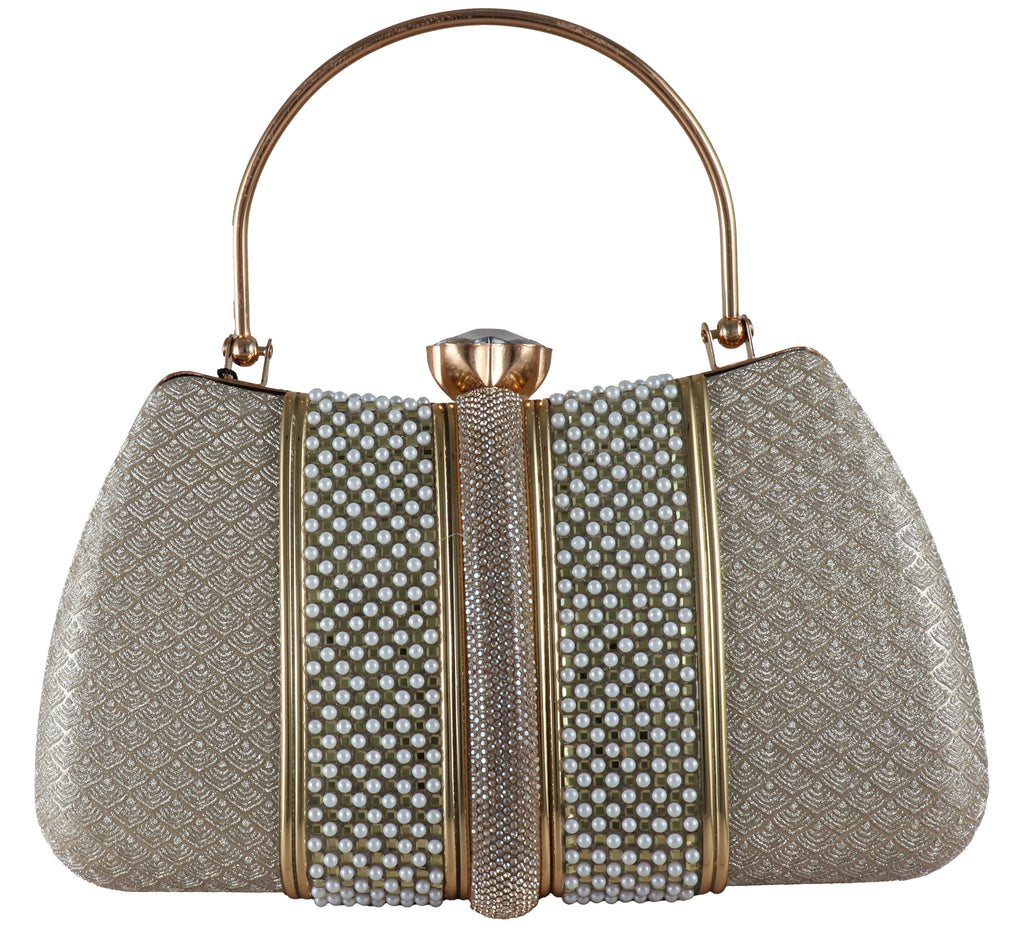 Luxury Pearl Beaded Bridal Clutch with Gold-Tone Frame