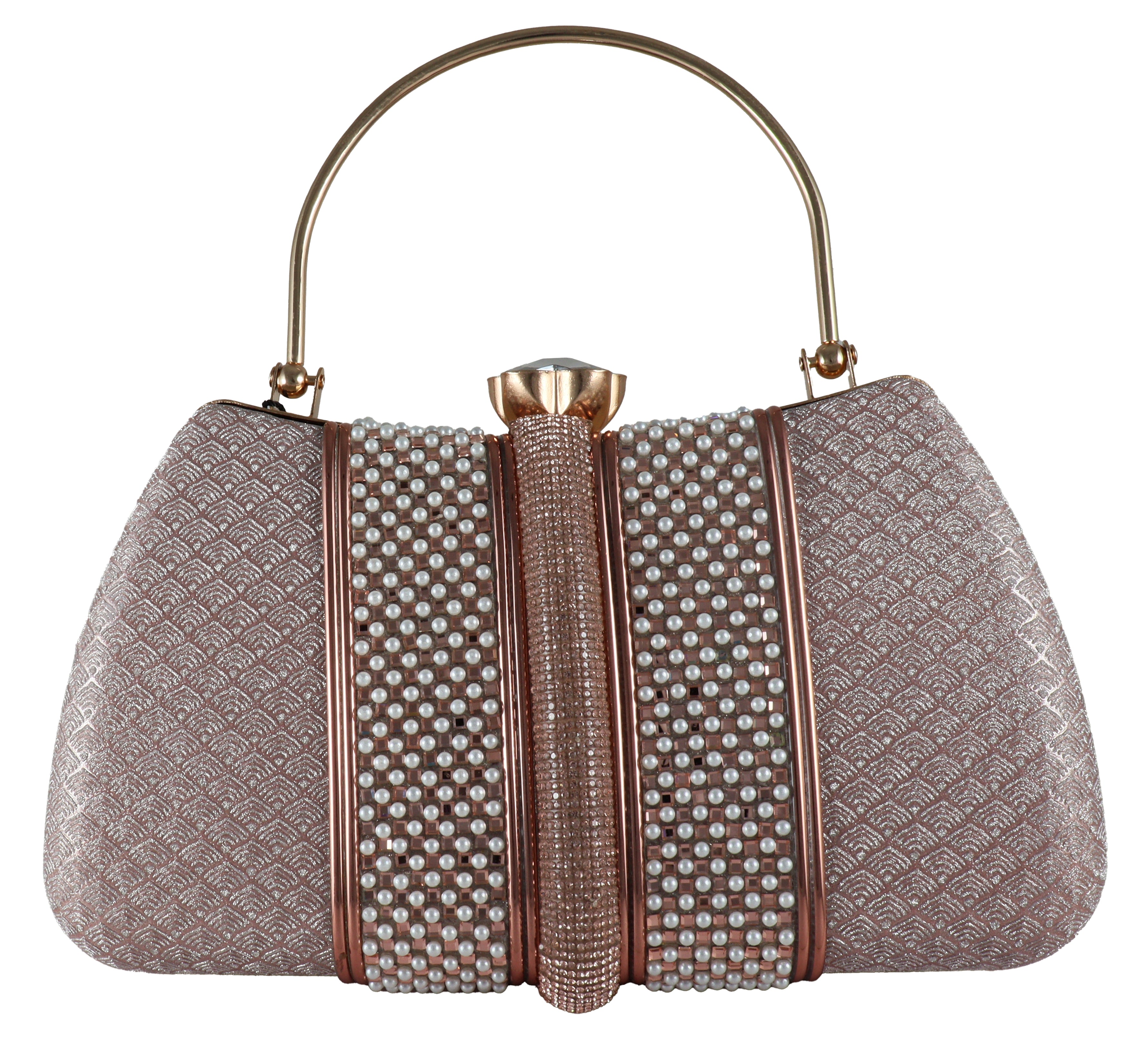 Luxury Pearl Beaded Bridal Clutch with Gold-Tone Frame