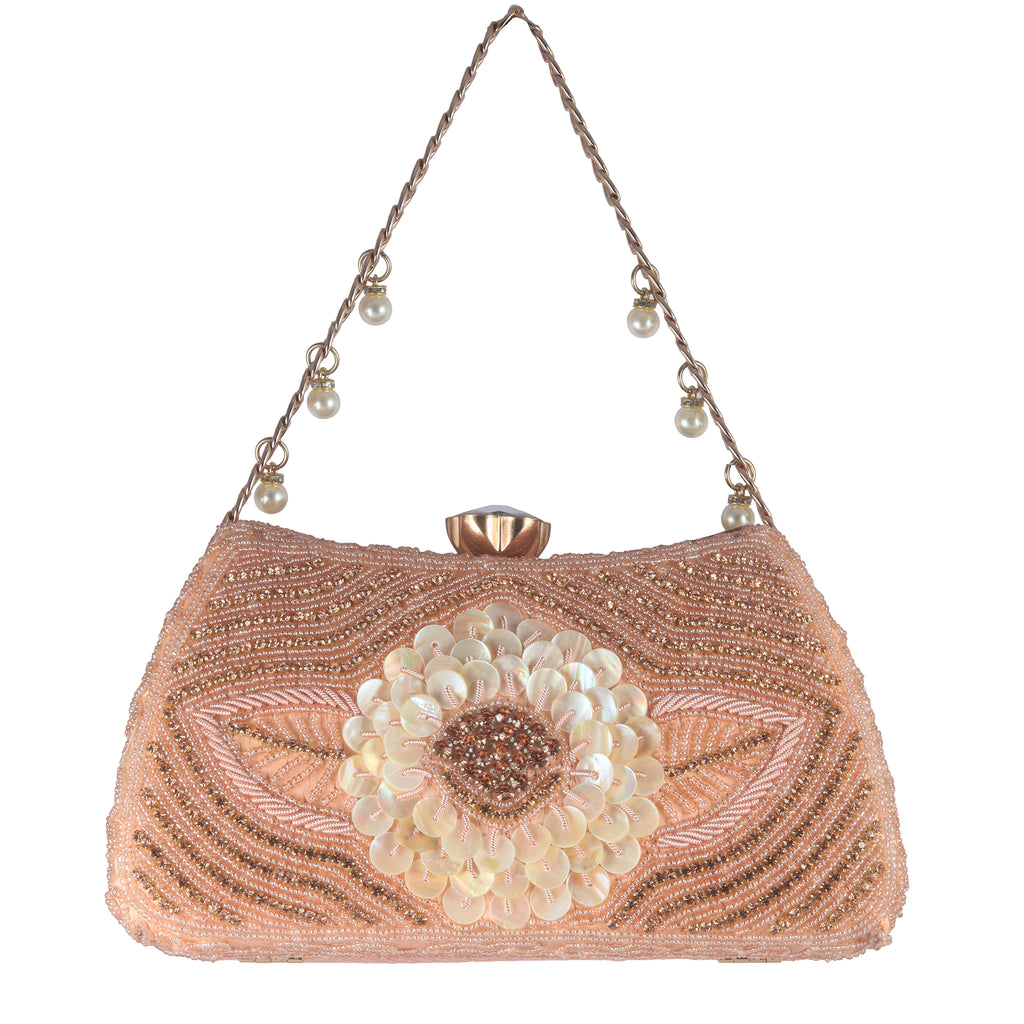 Statement Pearl Floral Beaded Clutch Bag