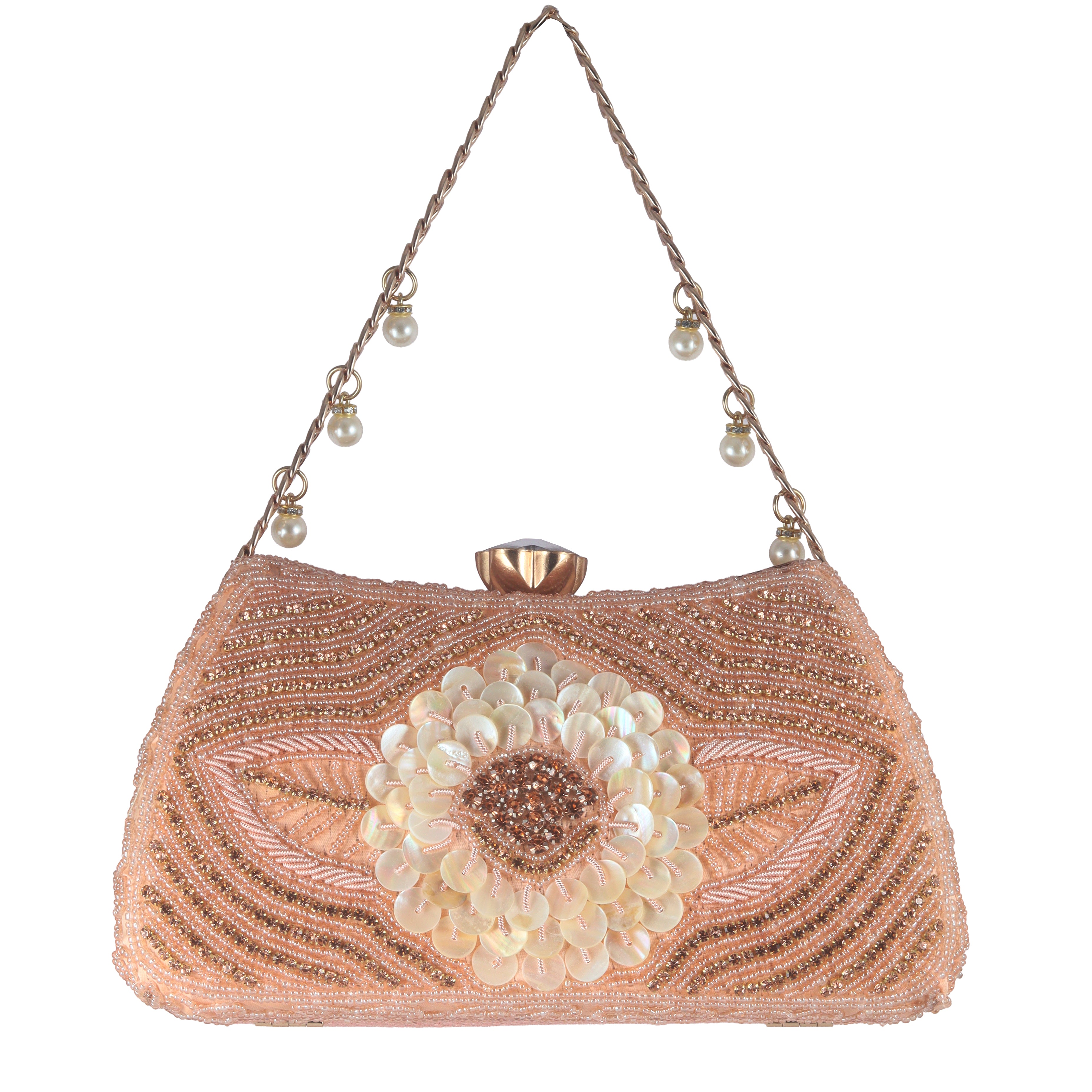 Statement Pearl Floral Beaded Clutch Bag