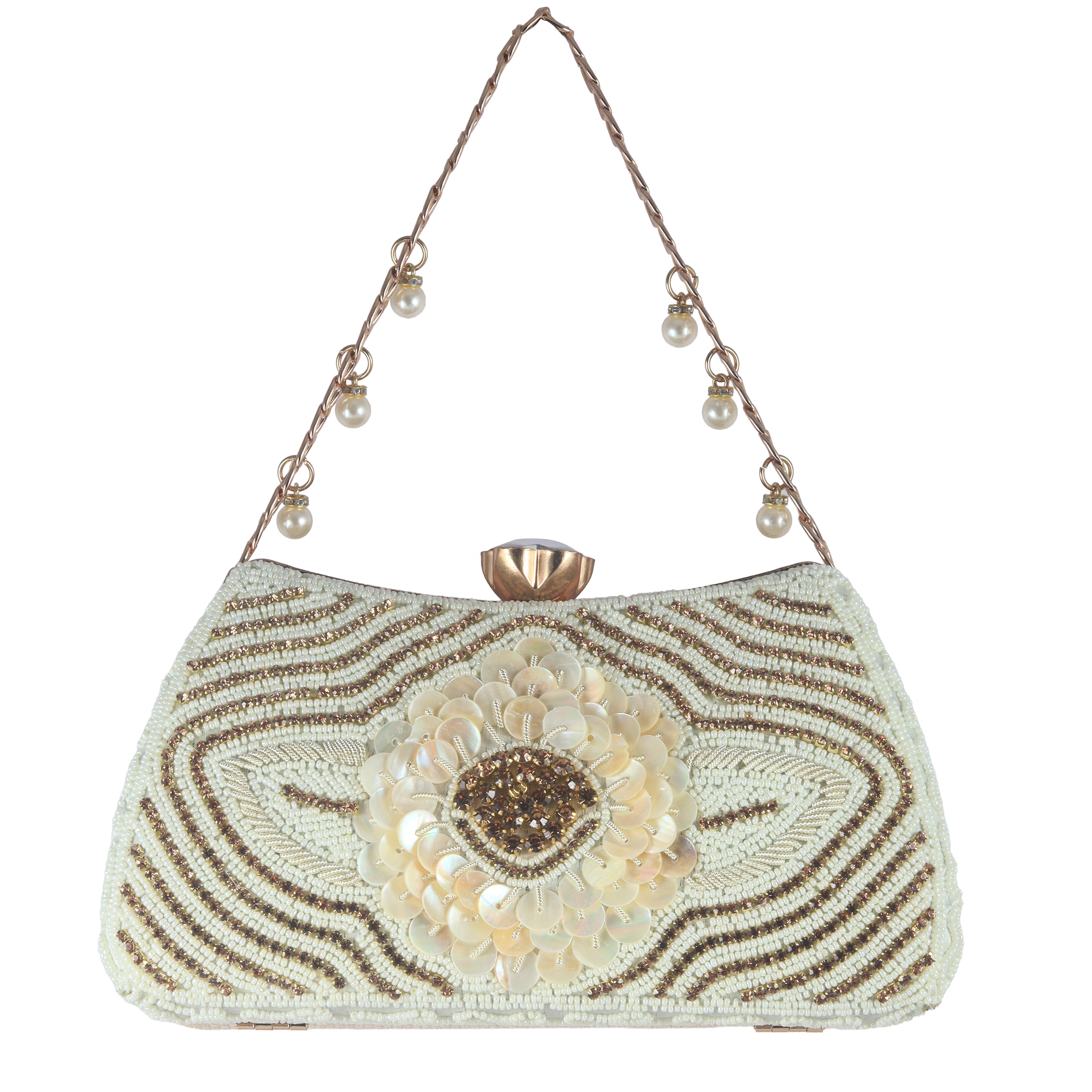 Statement Pearl Floral Beaded Clutch Bag
