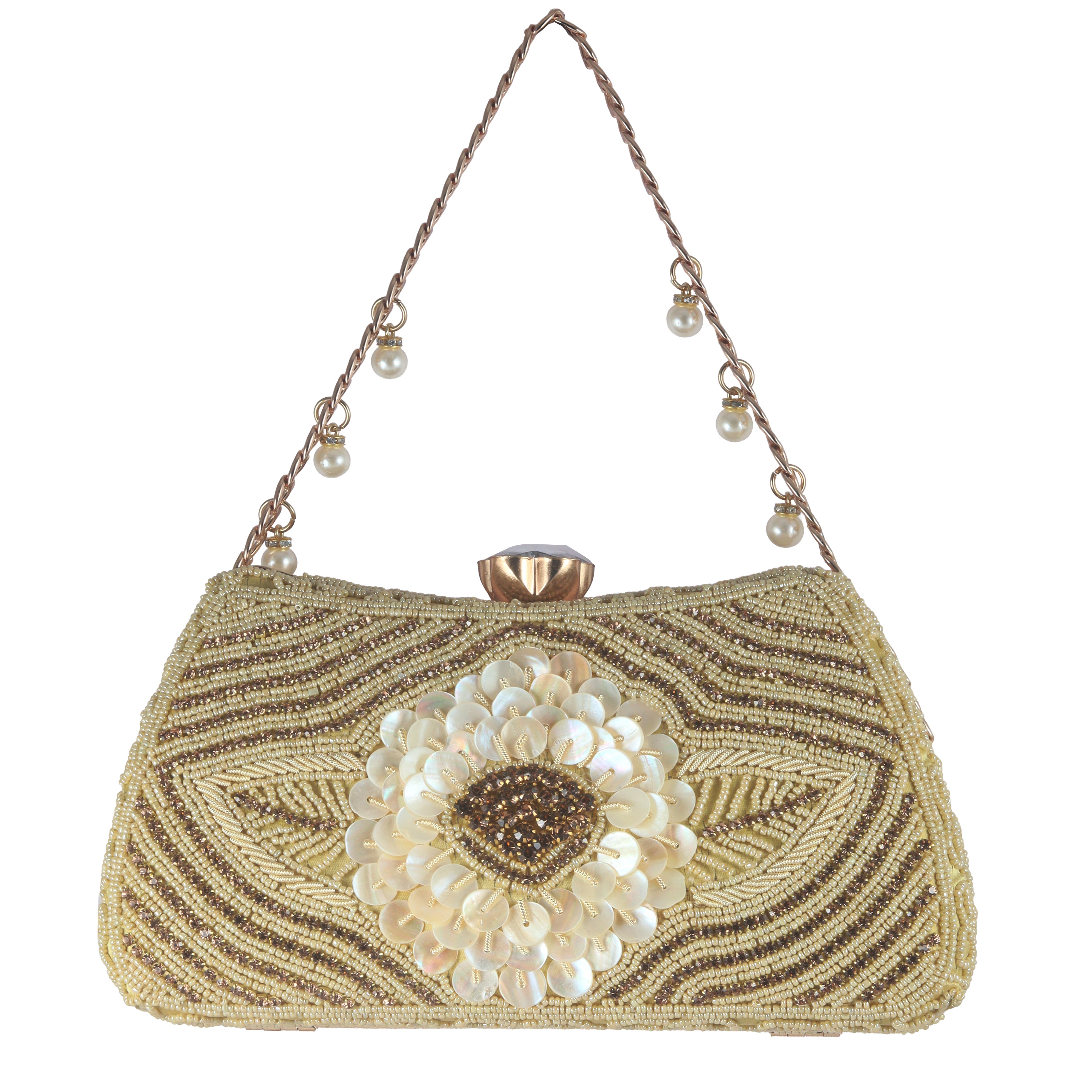 Statement Pearl Floral Beaded Clutch Bag