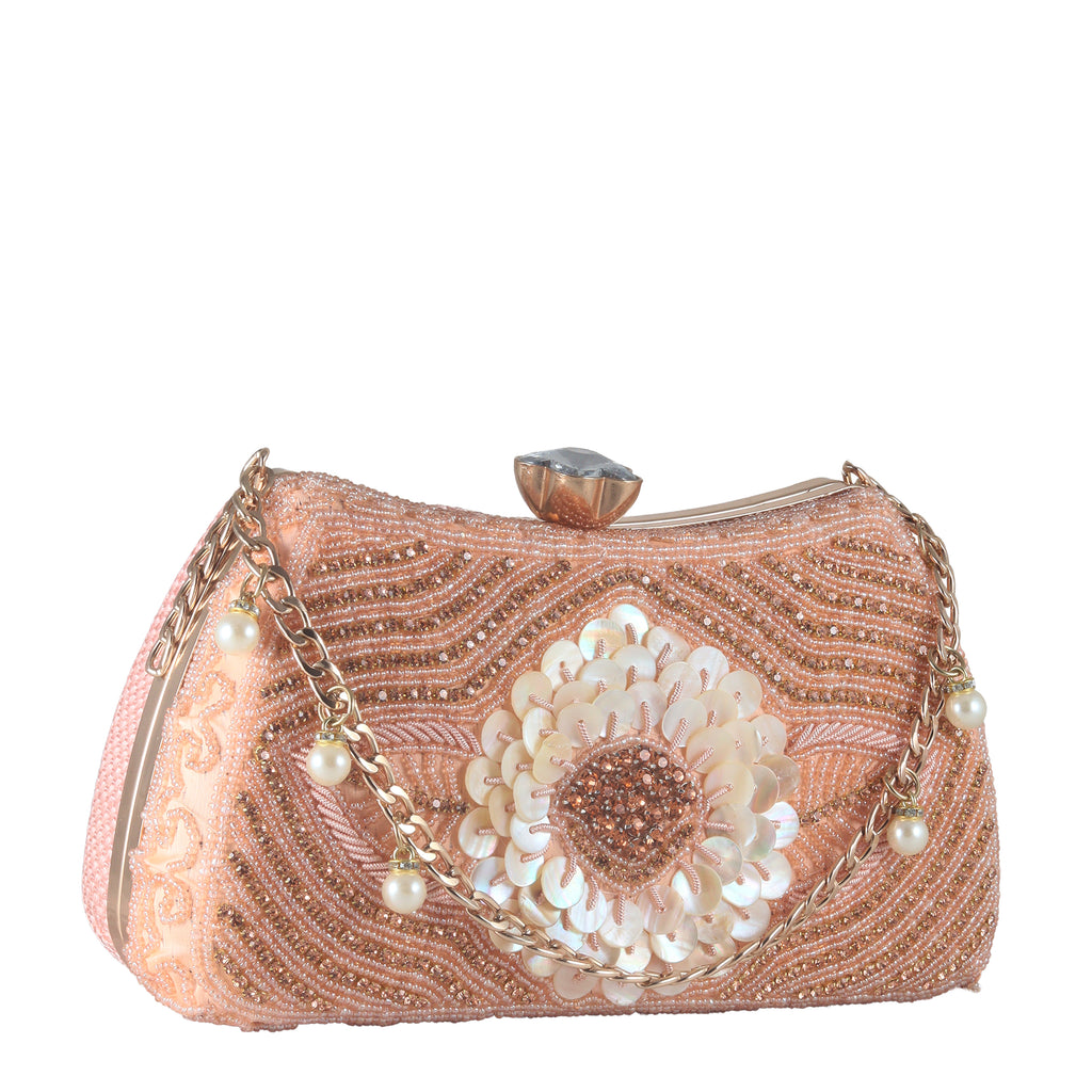 Statement Pearl Floral Beaded Clutch Bag