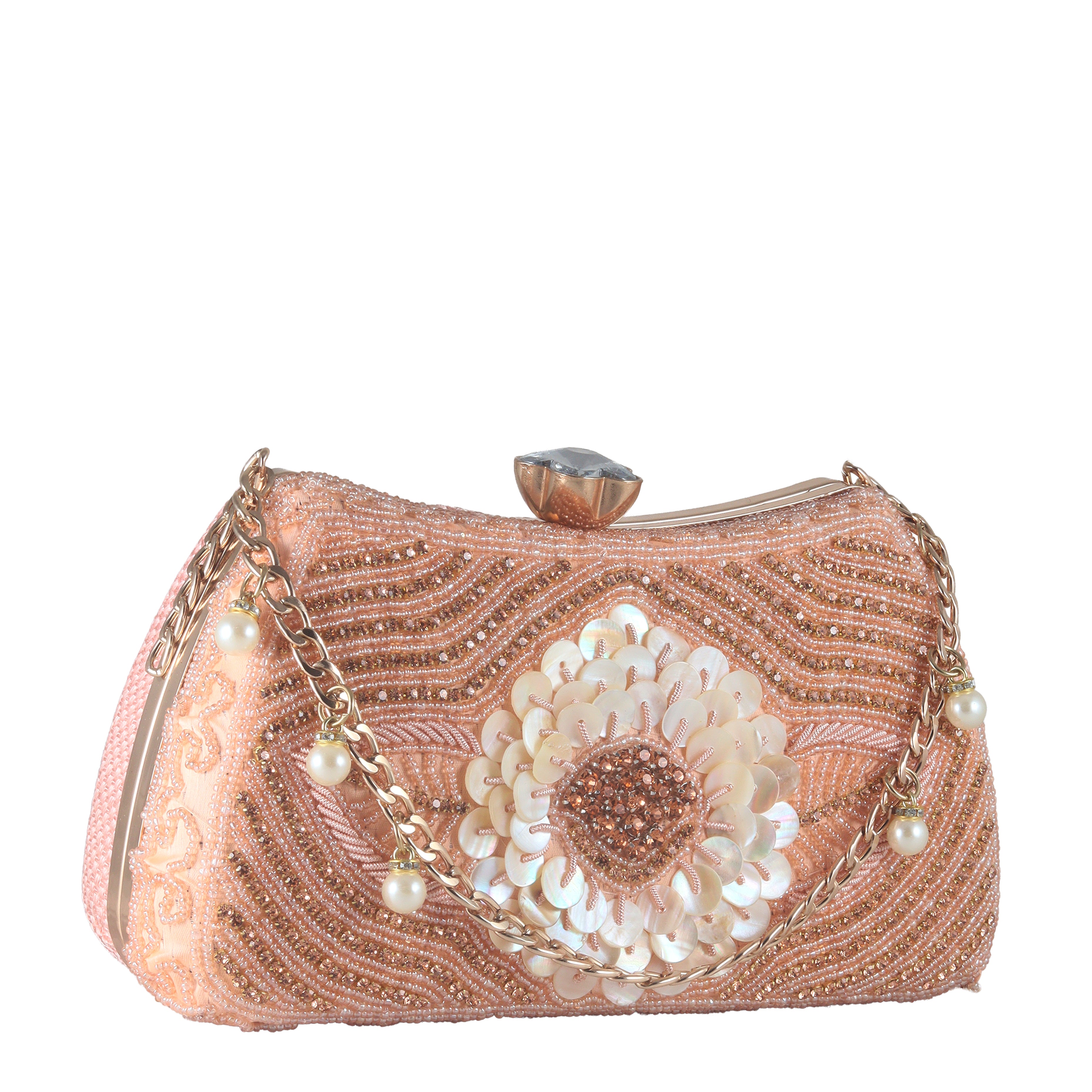 Statement Pearl Floral Beaded Clutch Bag