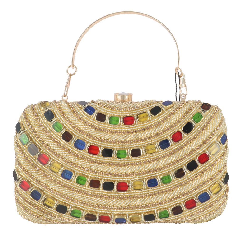 Hand-Embellished Multicolour Stone Clutch Bag