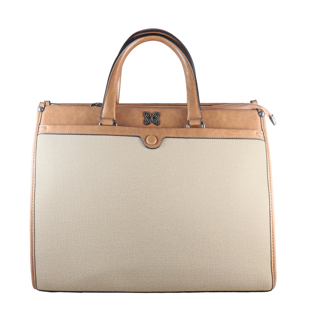 Butterfly Motif Textured Satchel – Professional Dual-Tone Laptop & Work Bag