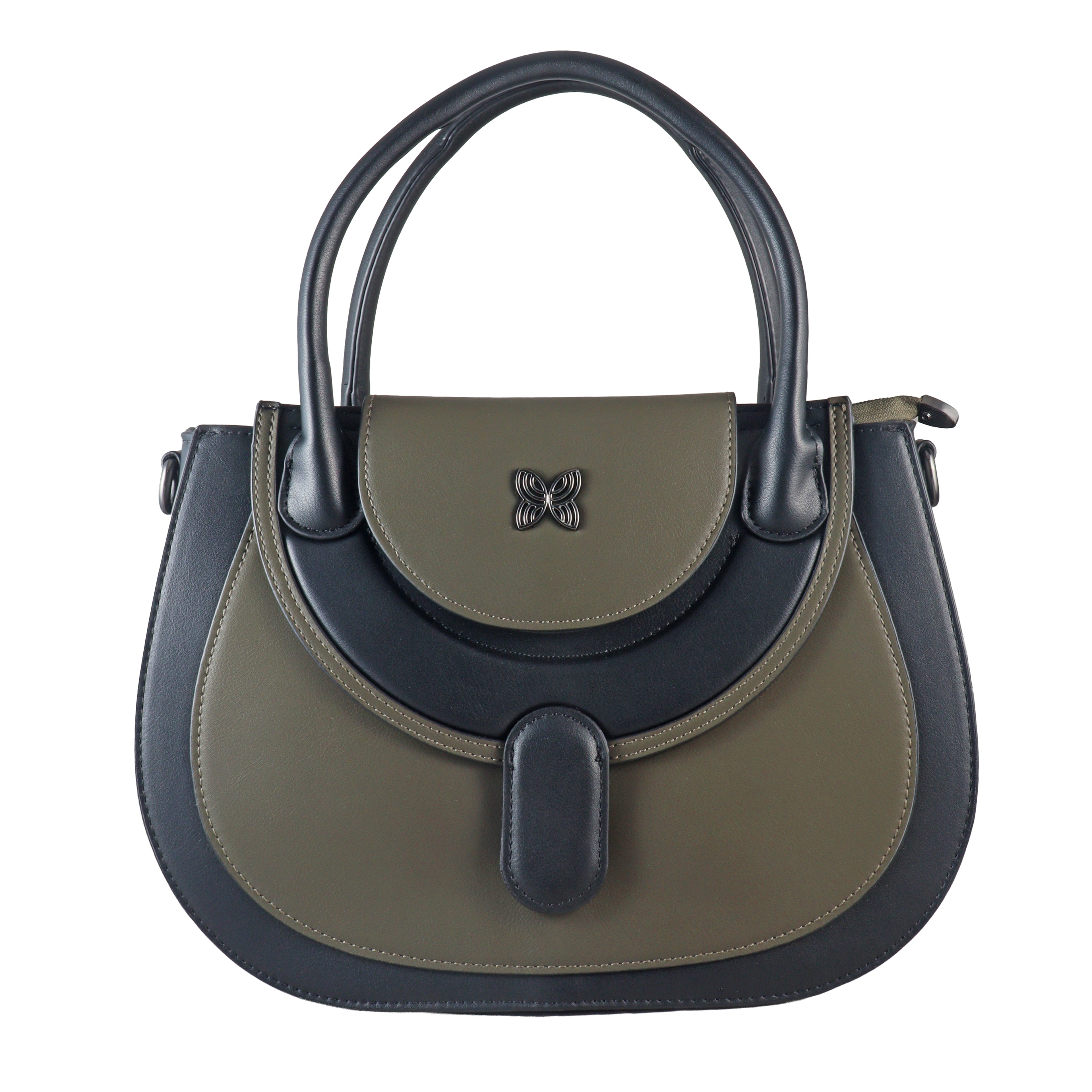 Butterfly Accent Two-Tone Top Handle Satchel