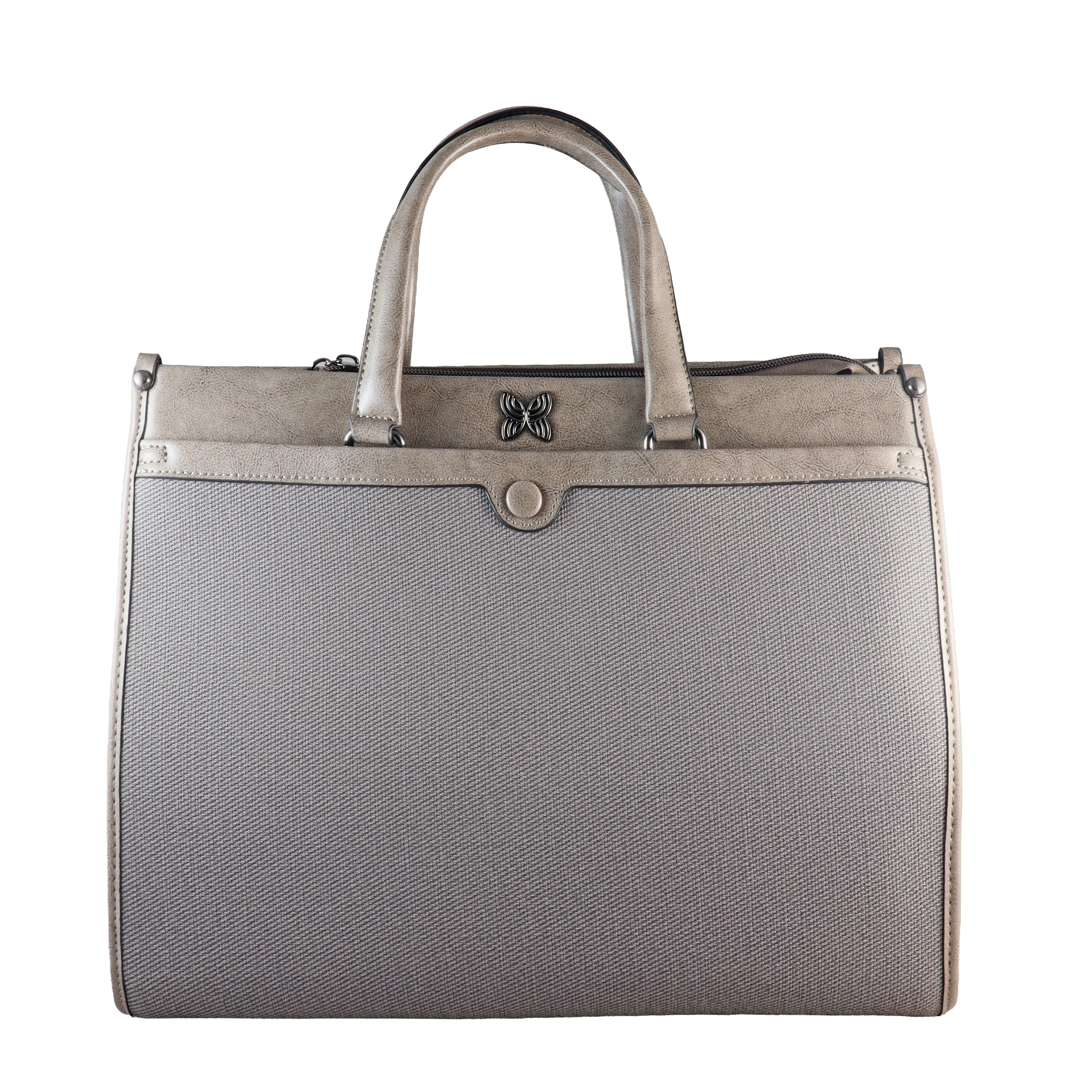 Butterfly Motif Textured Satchel – Professional Dual-Tone Laptop & Work Bag