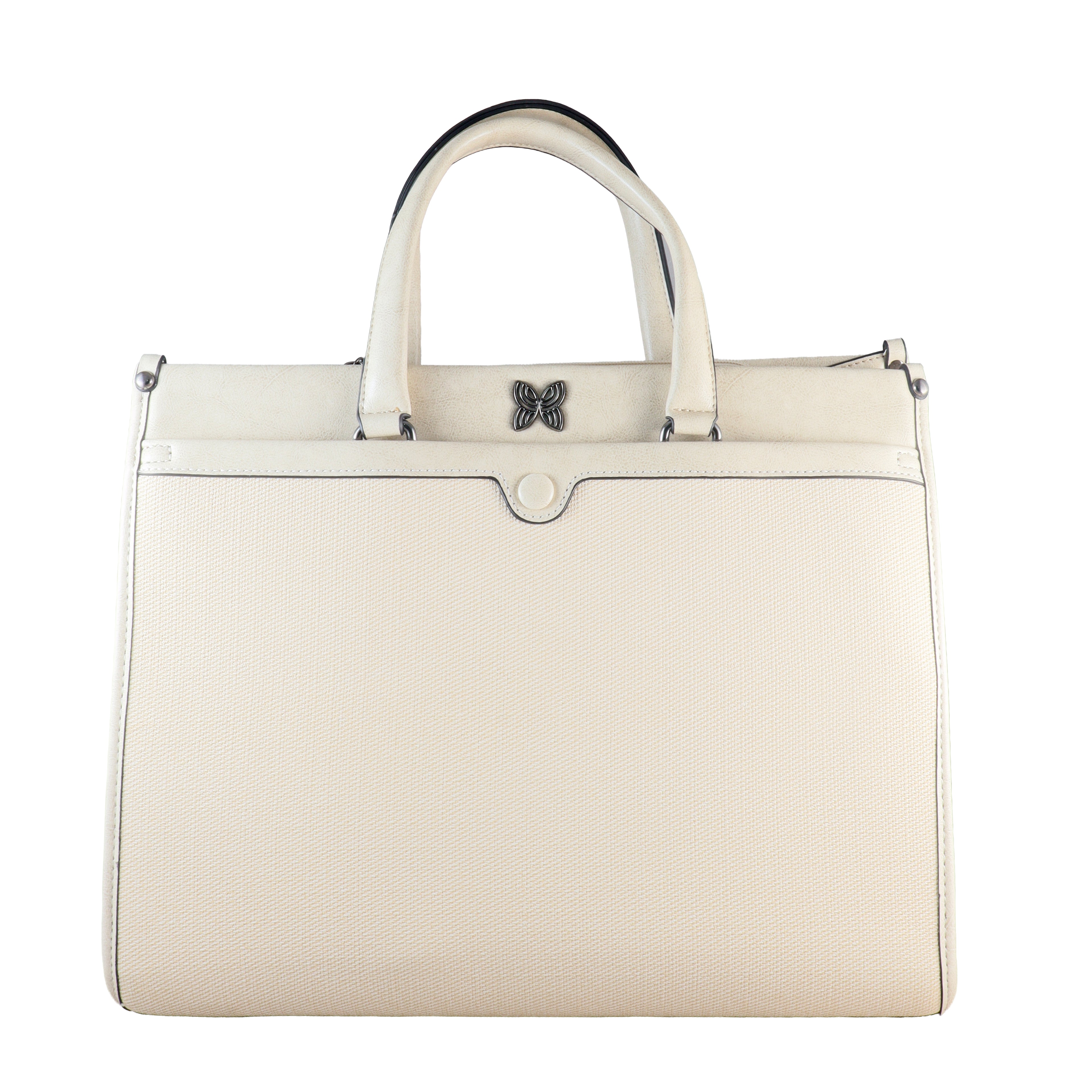 Butterfly Motif Textured Satchel – Professional Dual-Tone Laptop & Work Bag
