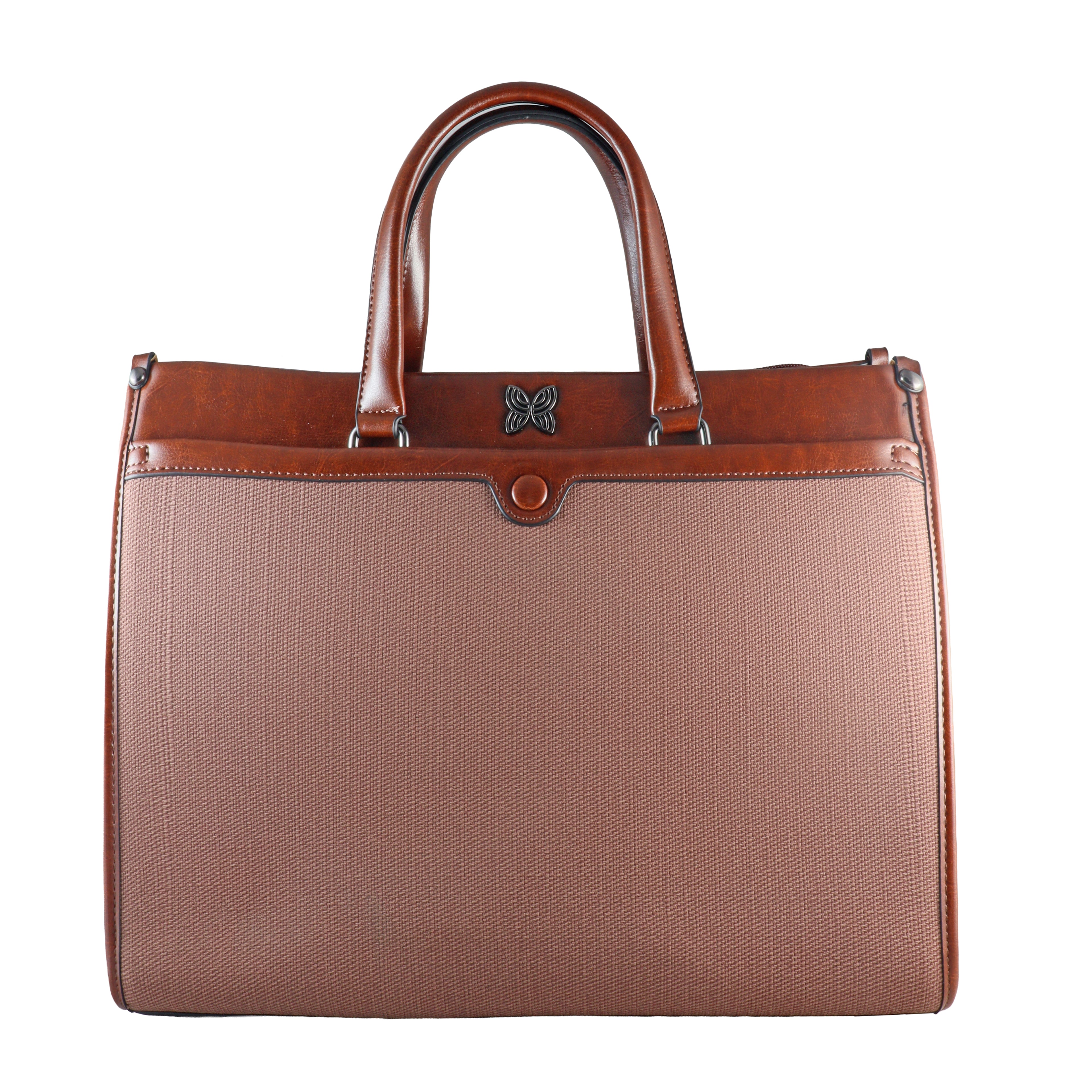 Butterfly Motif Textured Satchel – Professional Dual-Tone Laptop & Work Bag