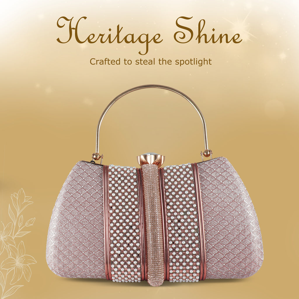 Luxury Pearl Beaded Bridal Clutch with Gold-Tone Frame