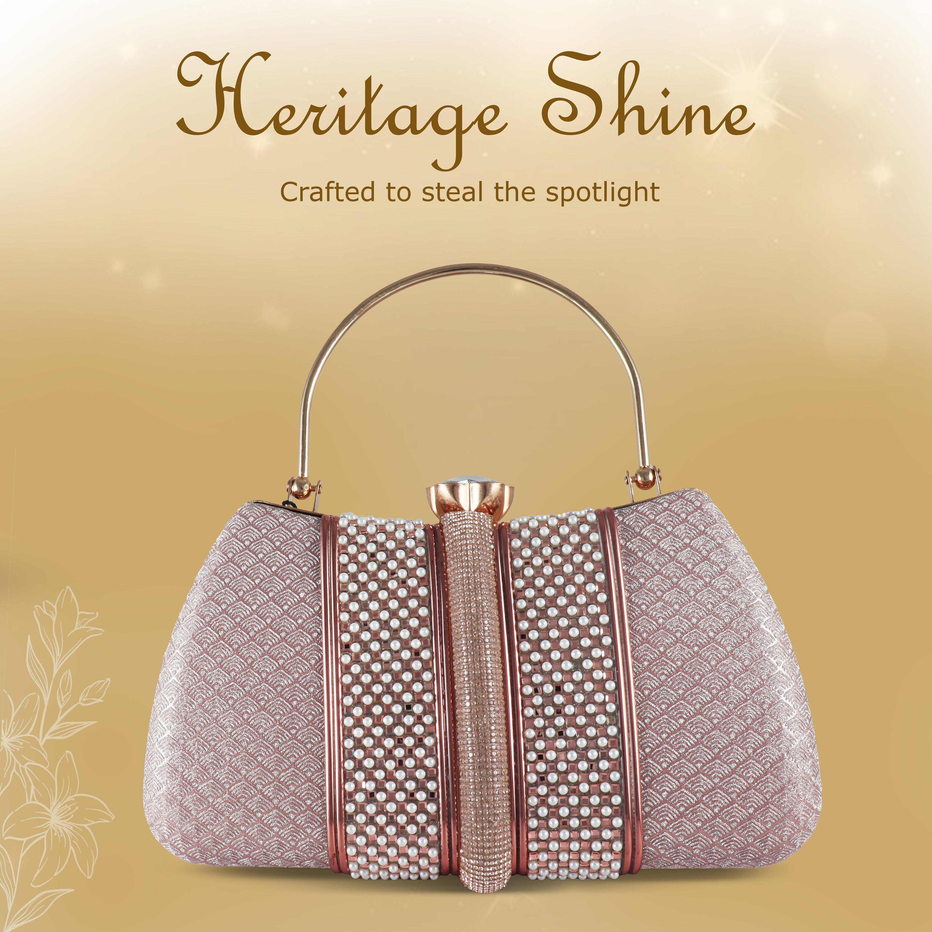 Luxury Pearl Beaded Bridal Clutch with Gold-Tone Frame