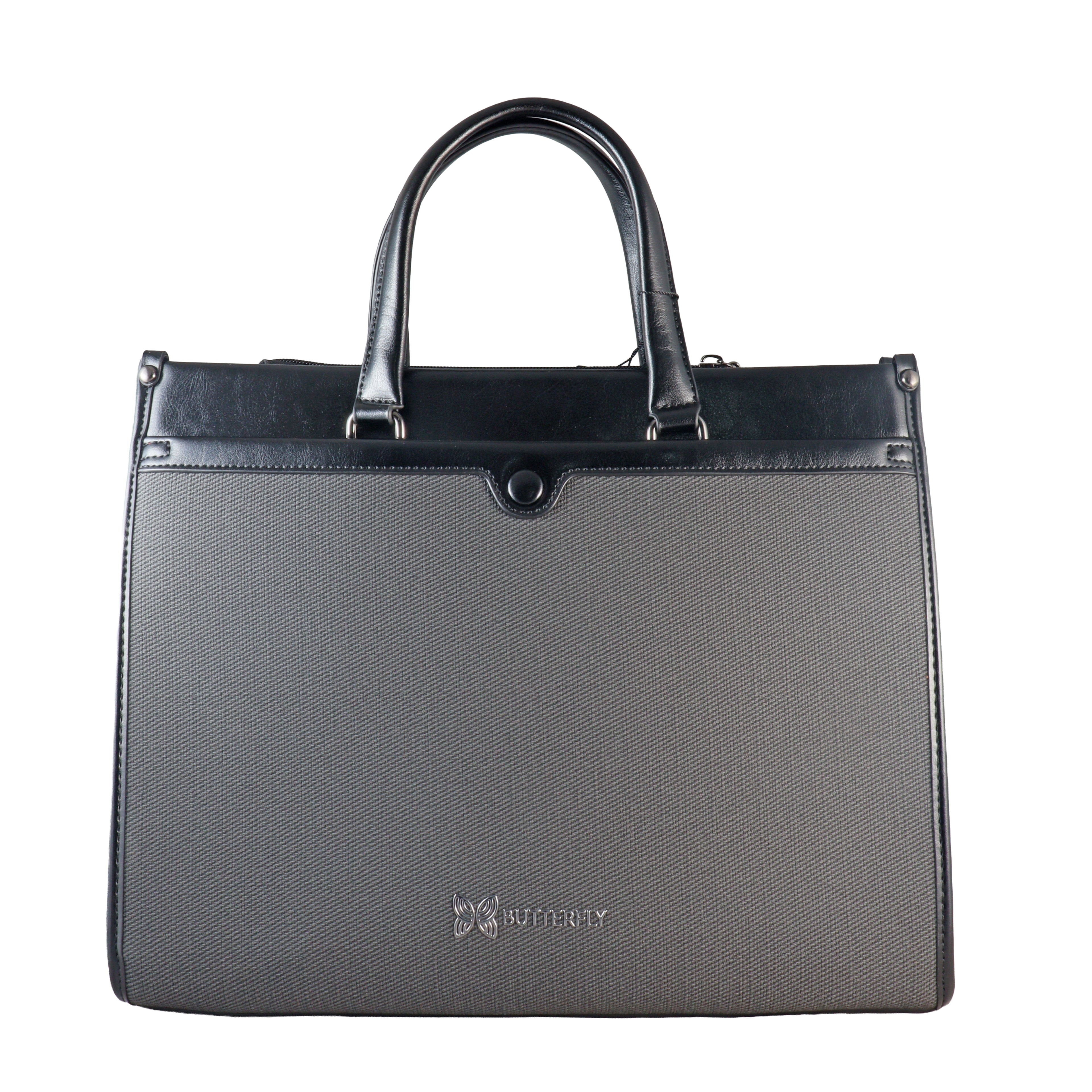 Butterfly Motif Textured Satchel – Professional Dual-Tone Laptop & Work Bag