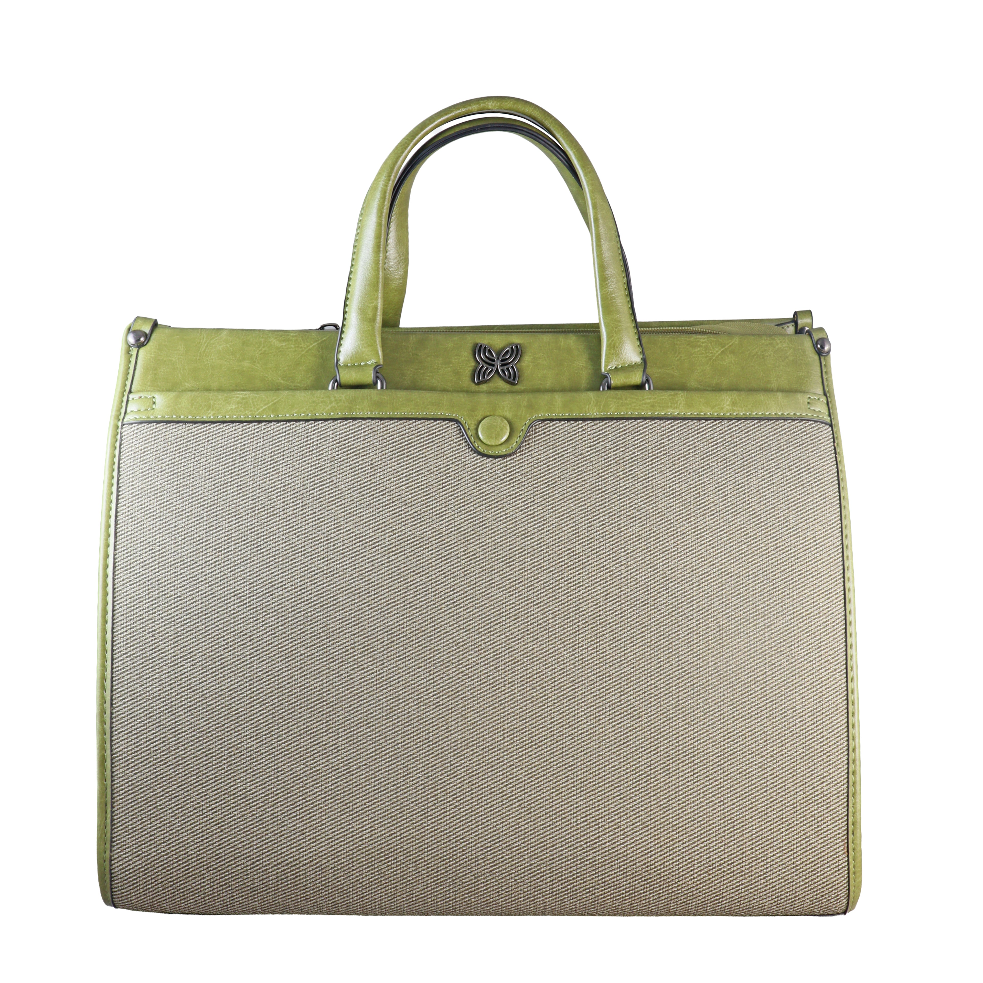 Butterfly Motif Textured Satchel – Professional Dual-Tone Laptop & Work Bag