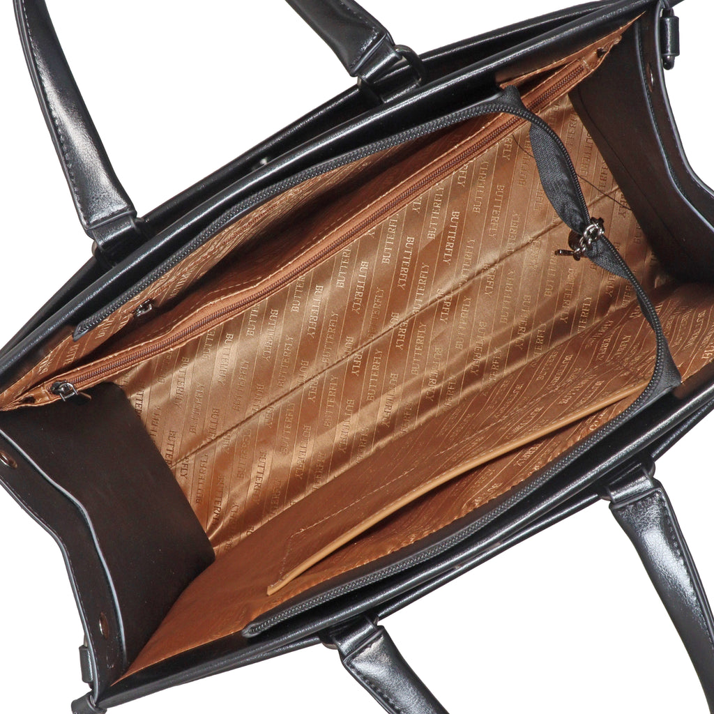 Butterfly Motif Textured Satchel – Professional Dual-Tone Laptop & Work Bag