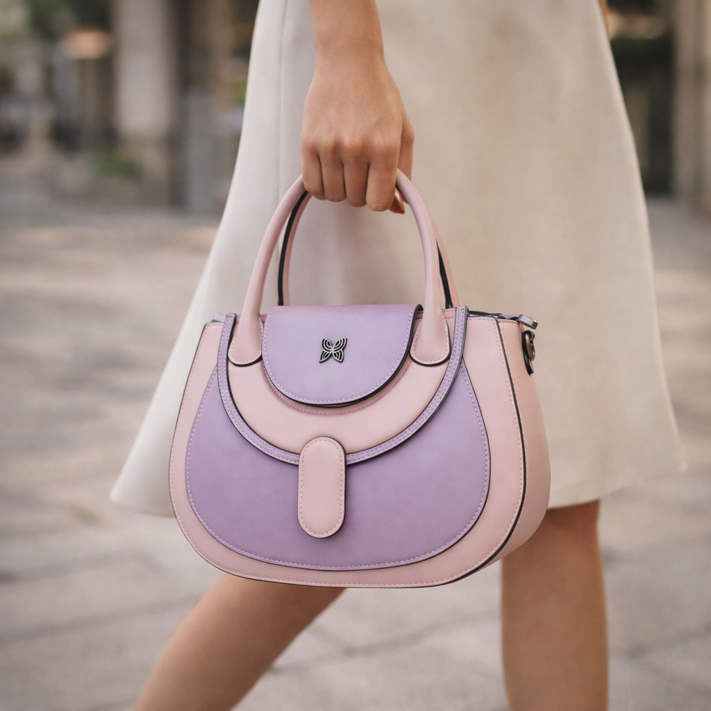 Butterfly Accent Two-Tone Top Handle Satchel