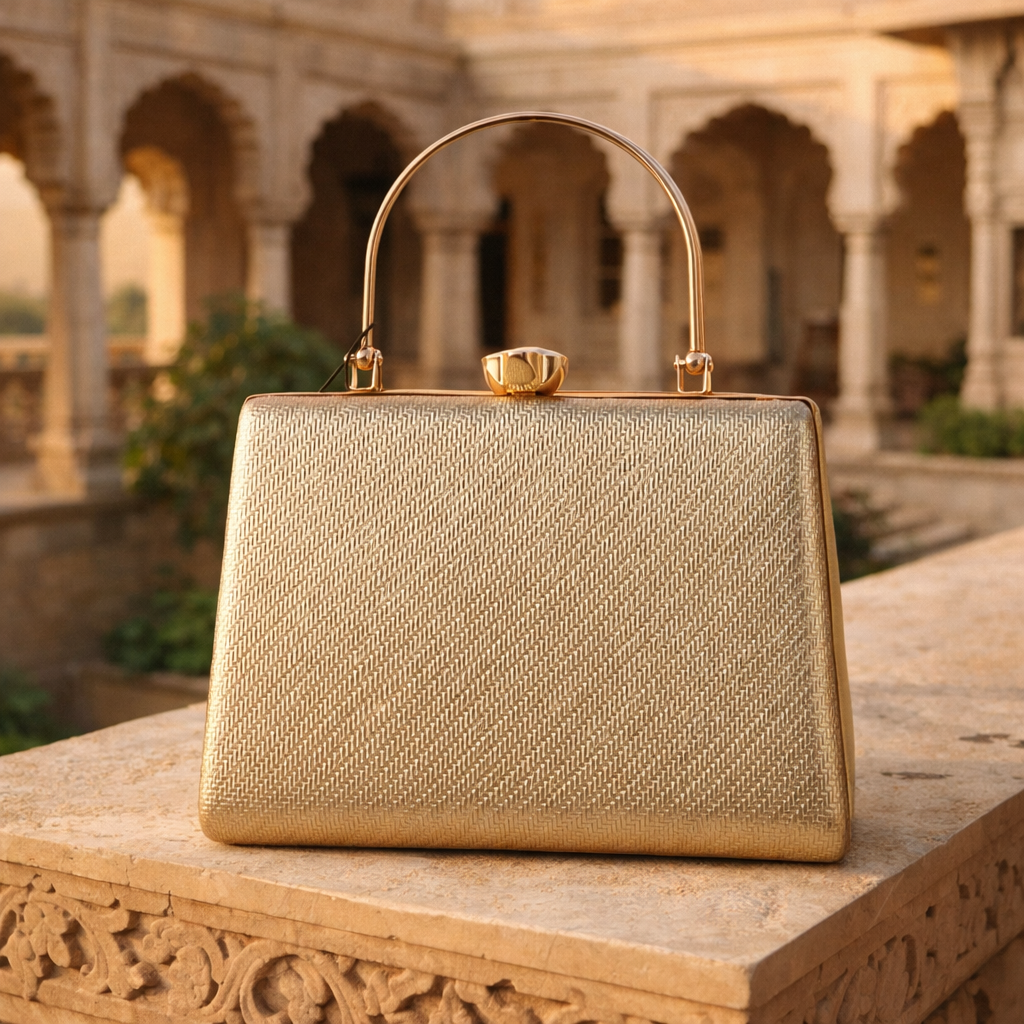 Minimal Metallic Box Clutch with Top Handle