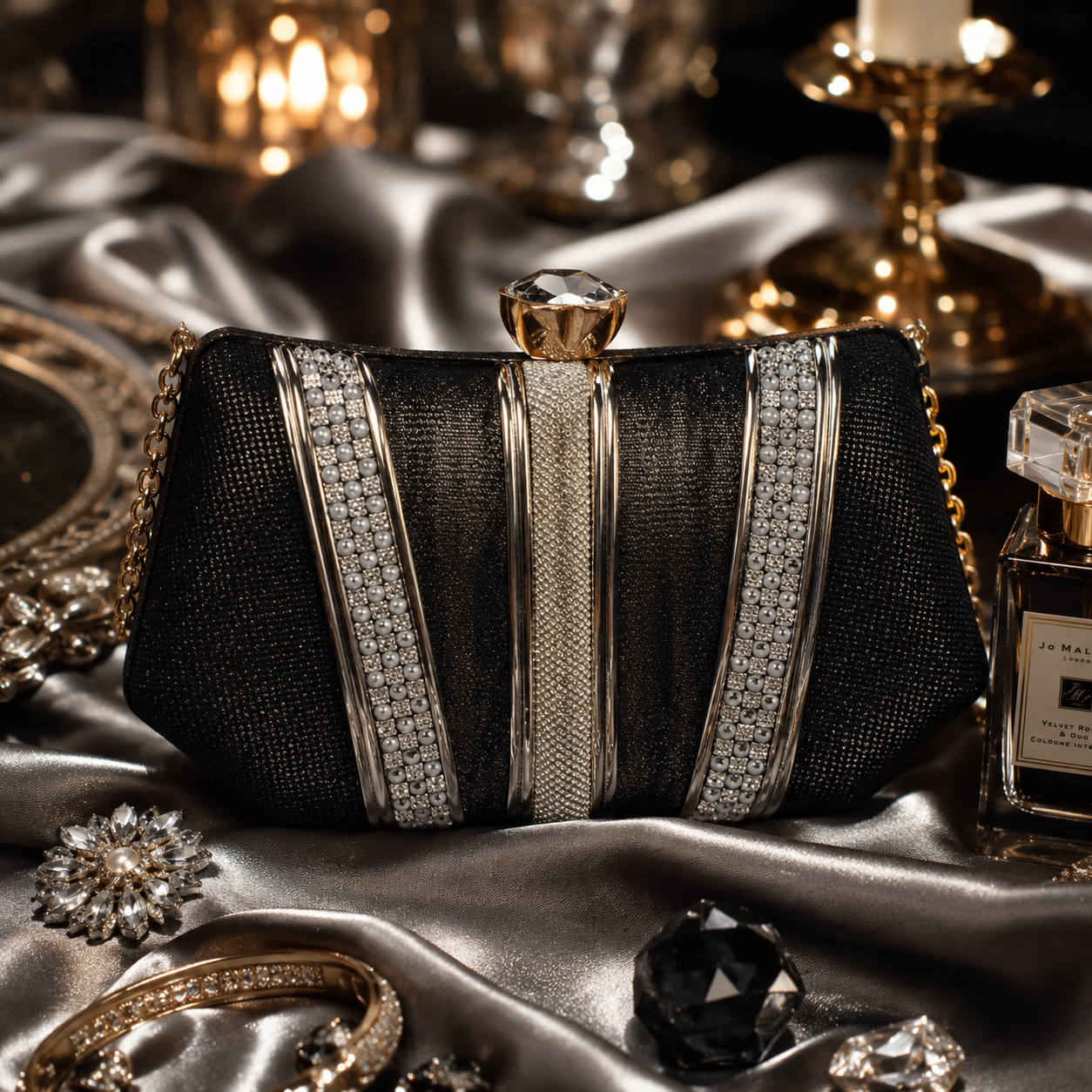 The Iris Metallic Chevron Evening Clutch