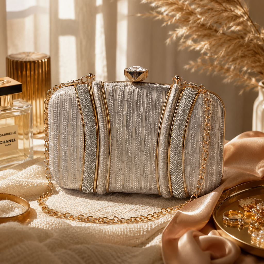 The Empress Pearl-Grid Oval Clutch