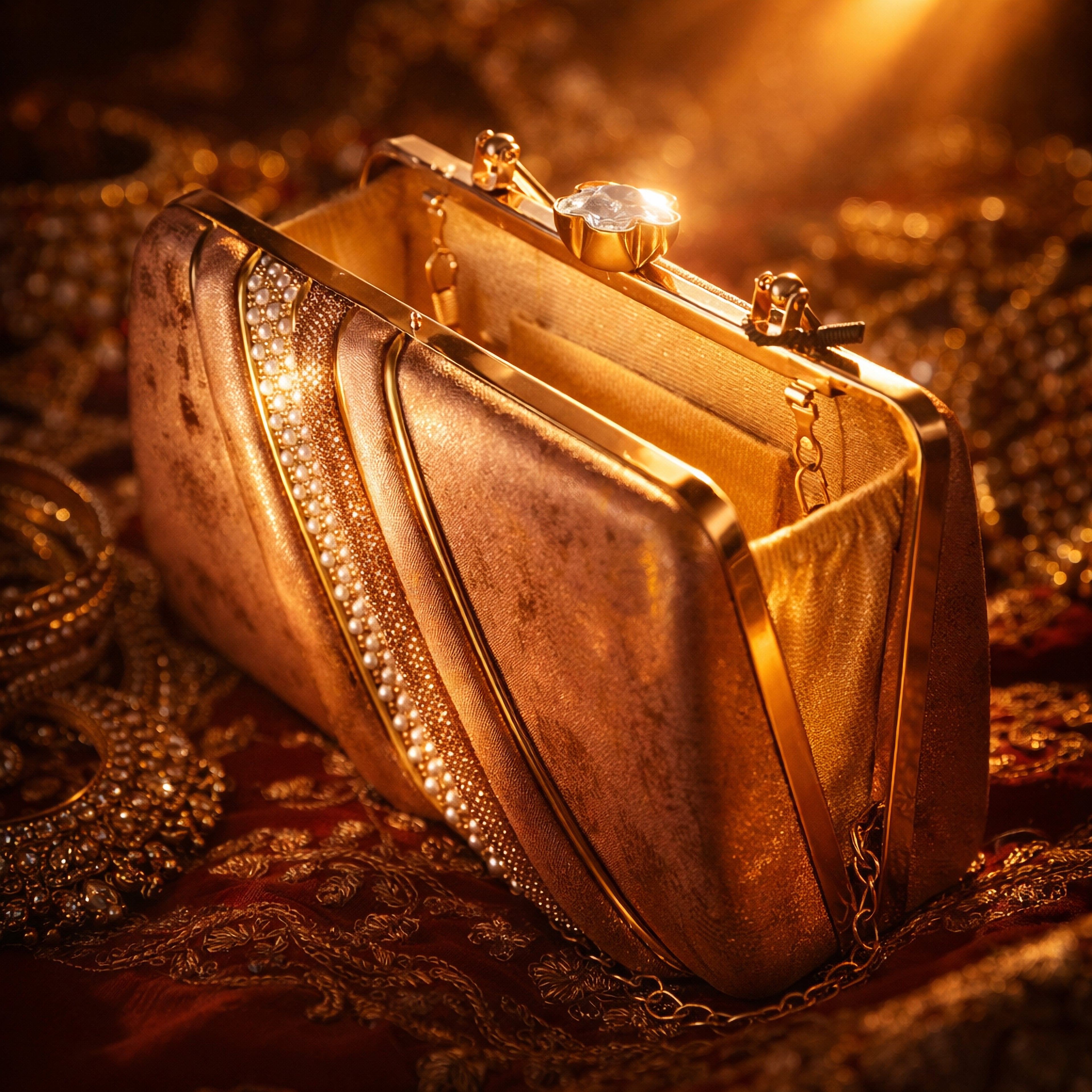 Radiant Pearl & Crystal Embellished Party Clutch