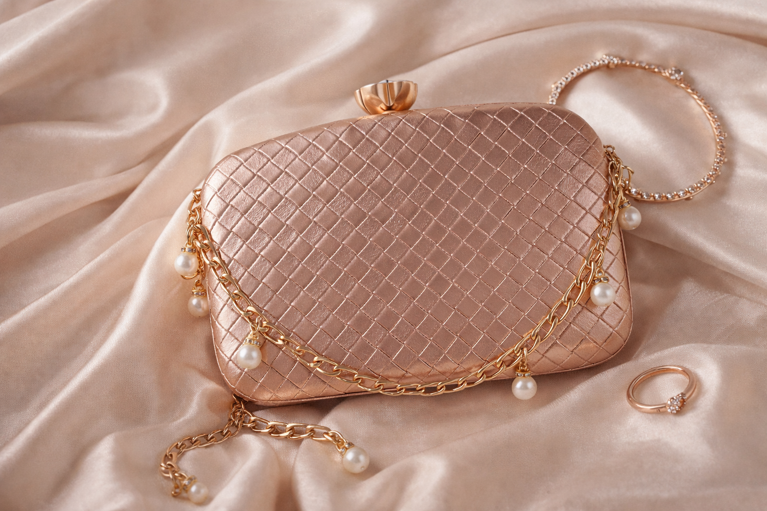 Structured Party Wear Clutch with Crystal Clasp