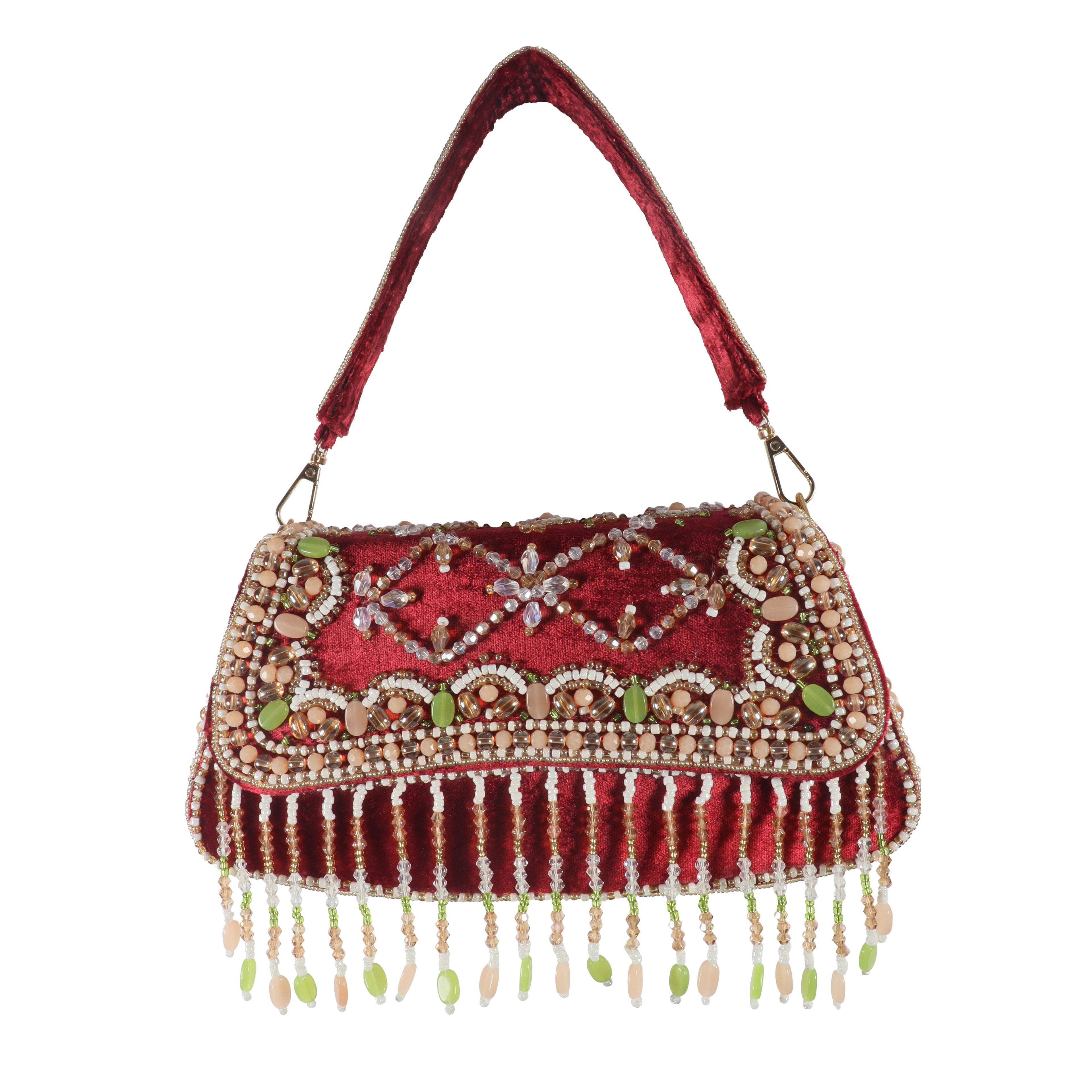 Bridal Velvet Flap Bag with Intricate Hand Embroidery