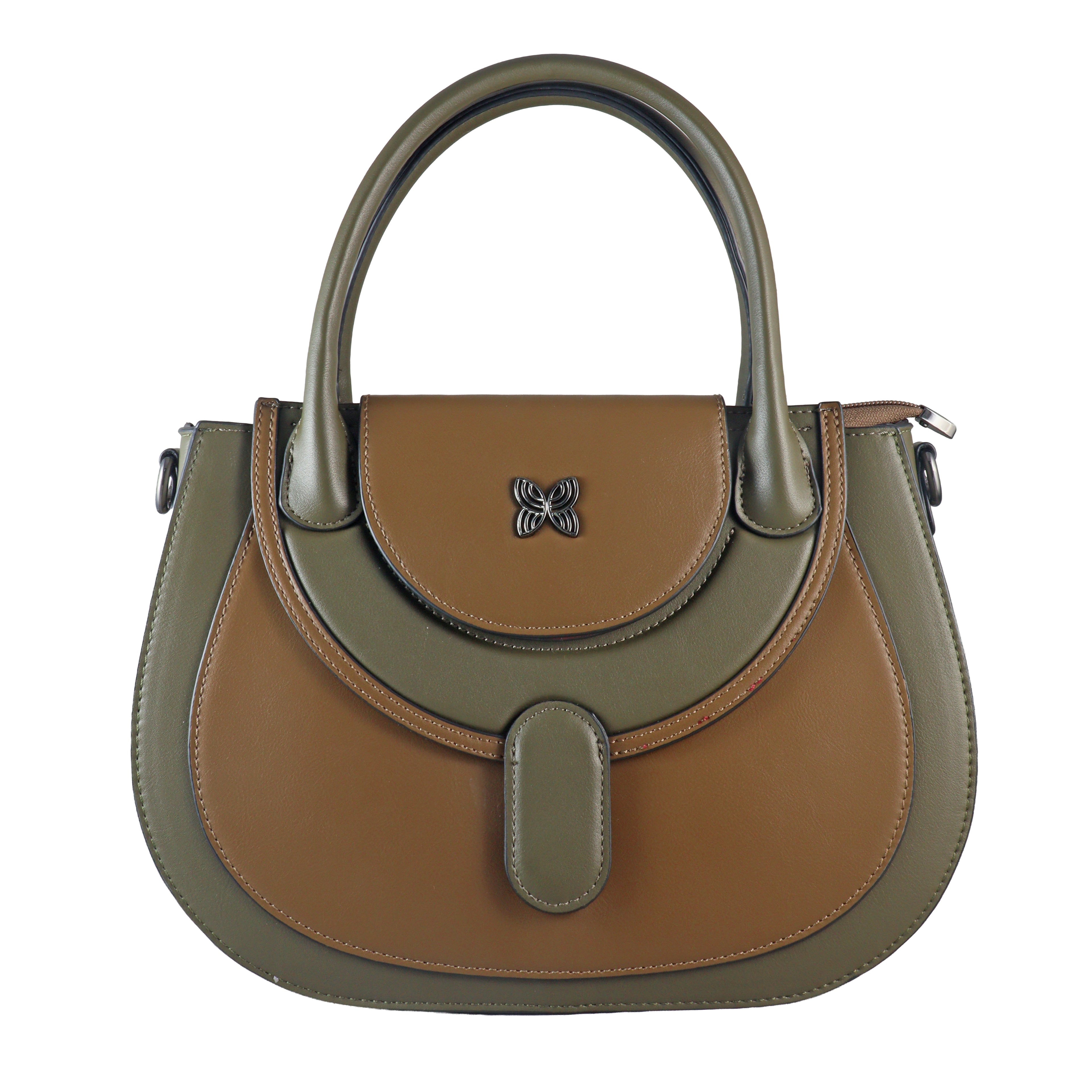 Butterfly Accent Two-Tone Top Handle Satchel