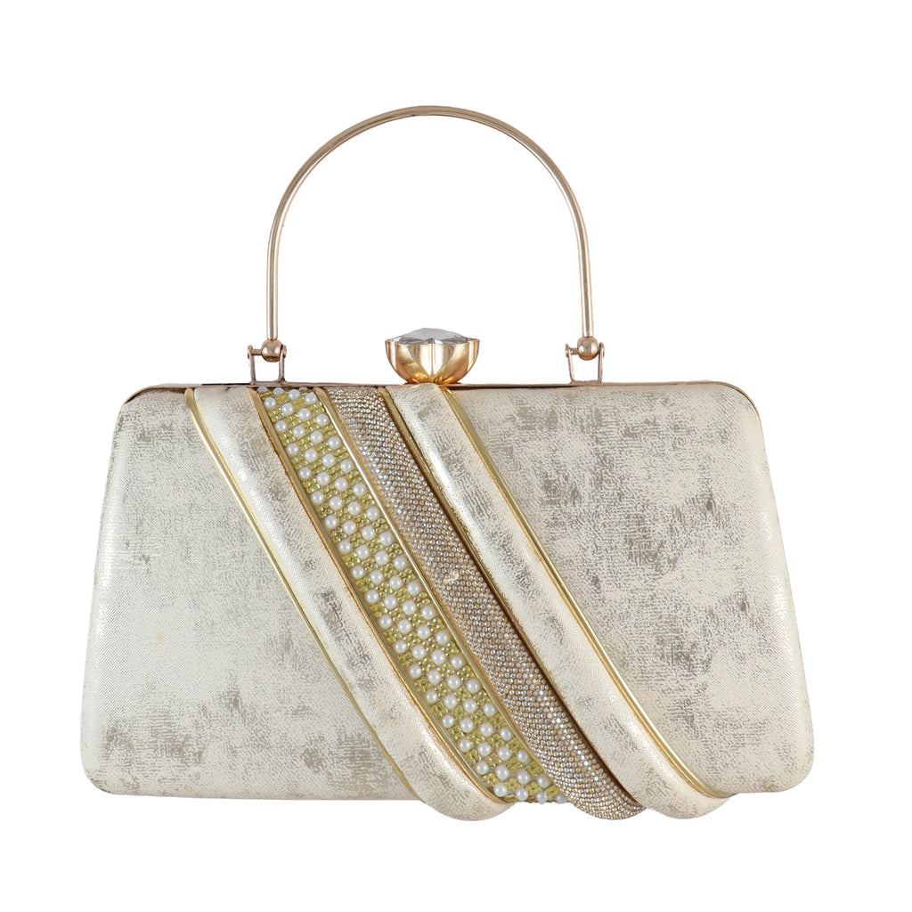 Radiant Pearl & Crystal Embellished Party Clutch