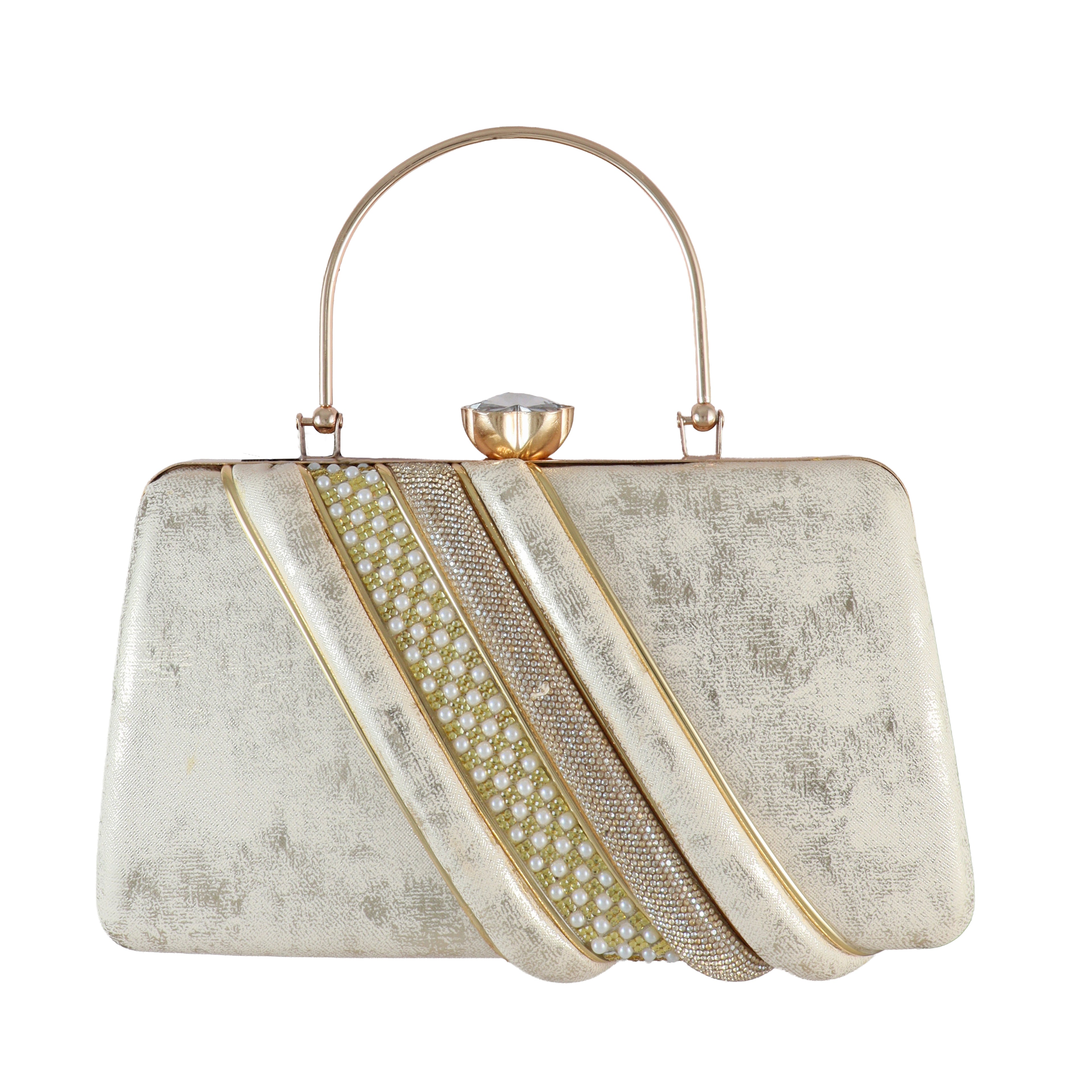 Radiant Pearl & Crystal Embellished Party Clutch