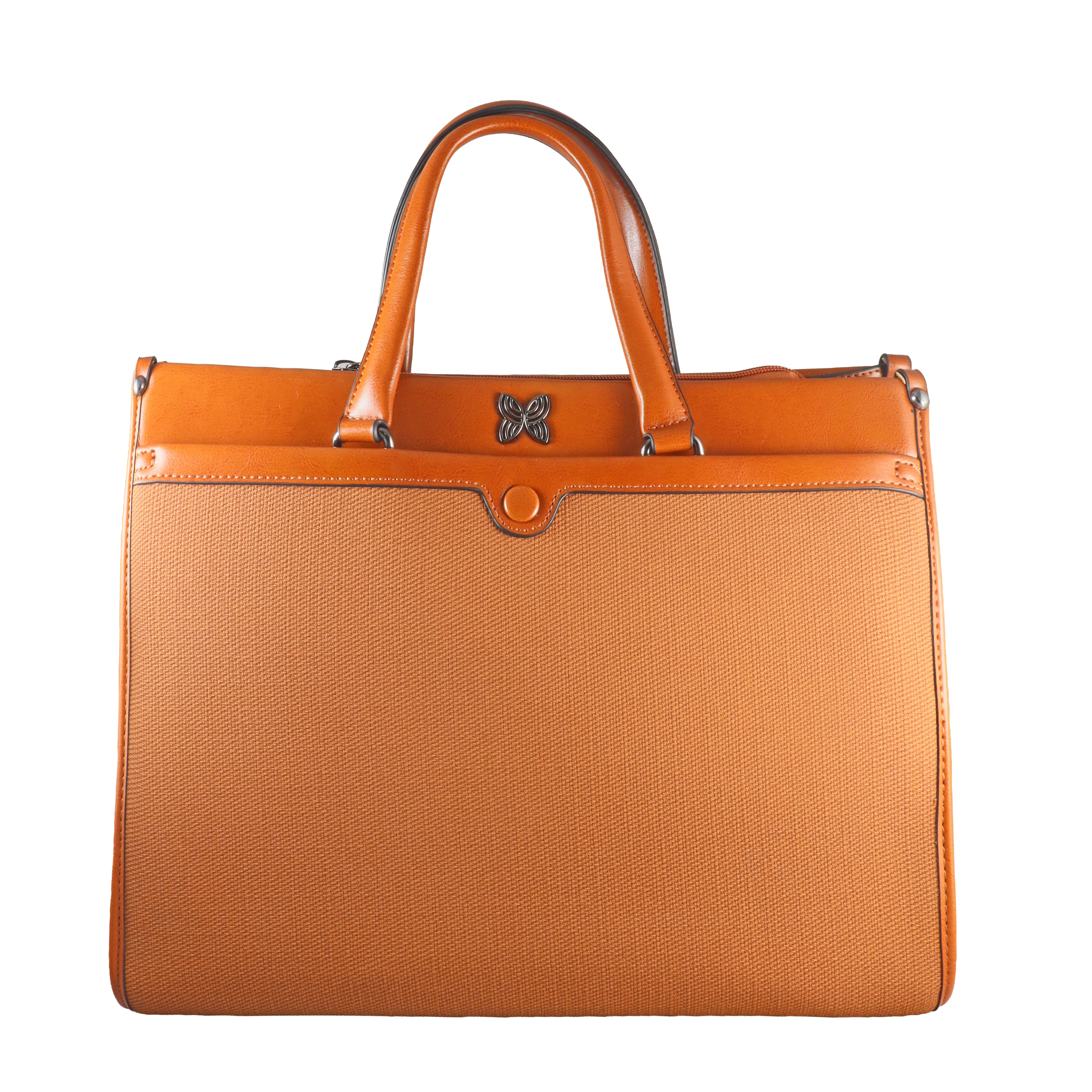 Butterfly Motif Textured Satchel – Professional Dual-Tone Laptop & Work Bag