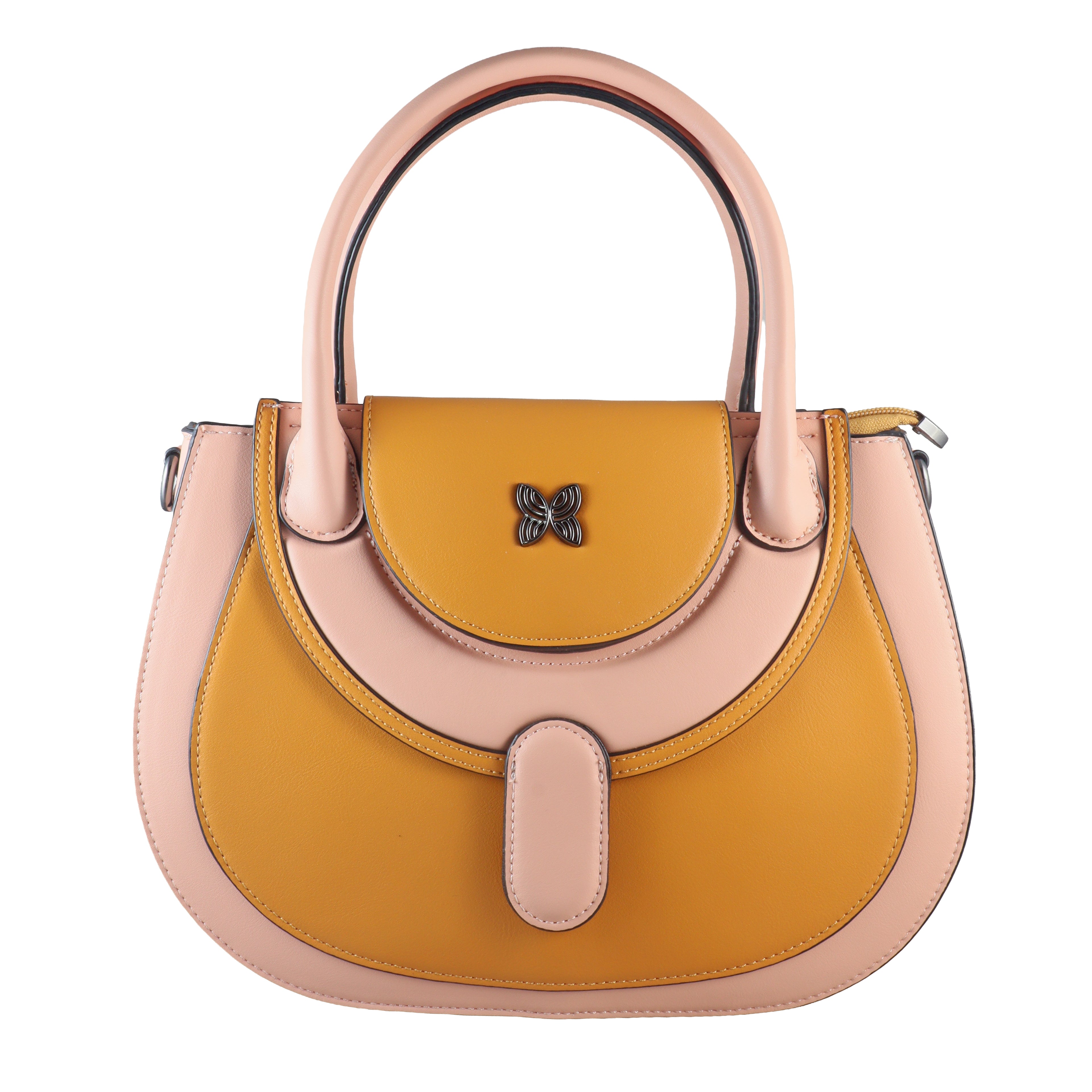 Butterfly Accent Two-Tone Top Handle Satchel