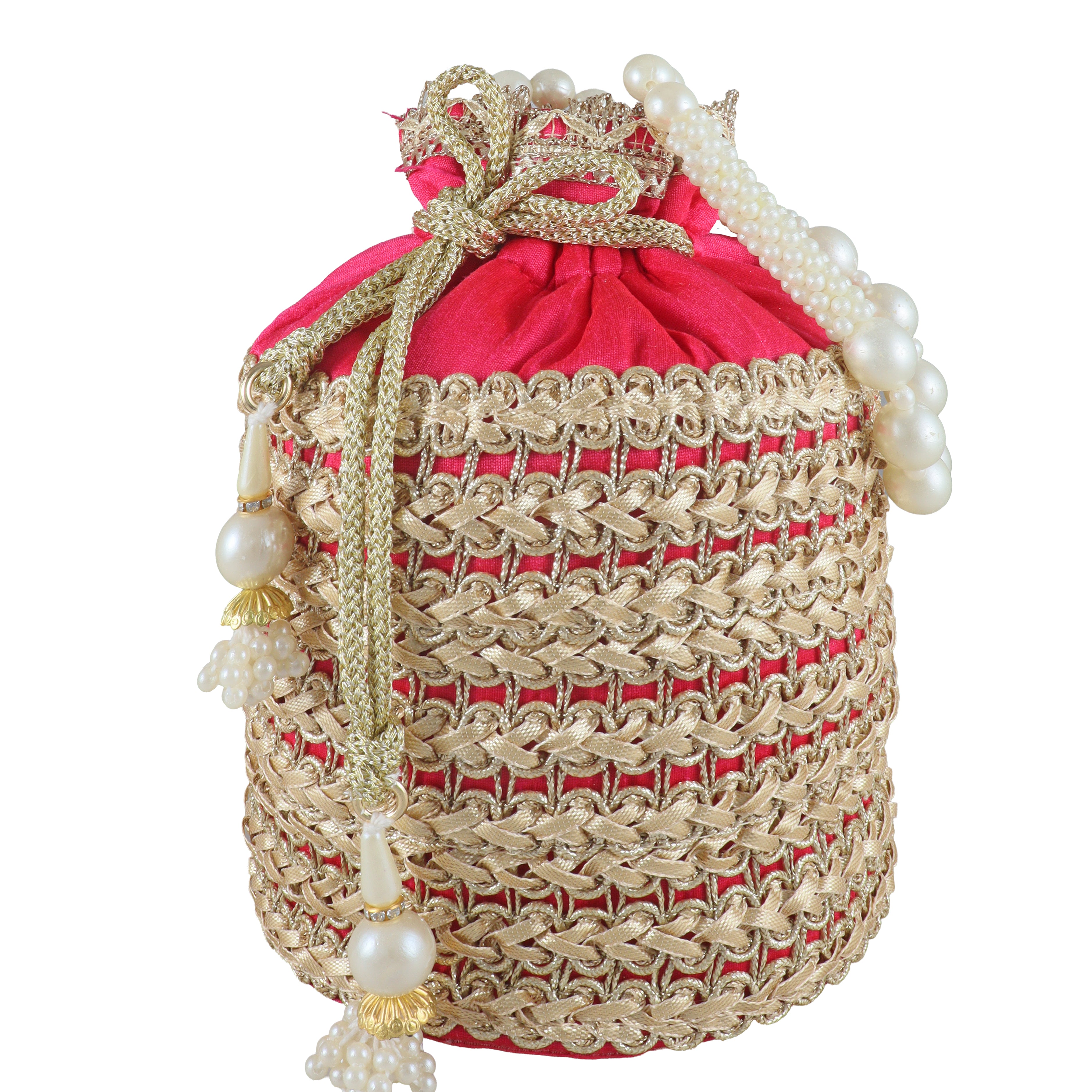 Handcrafted Pearl Potli Bag – Elegant Bridal & Festive Clutch