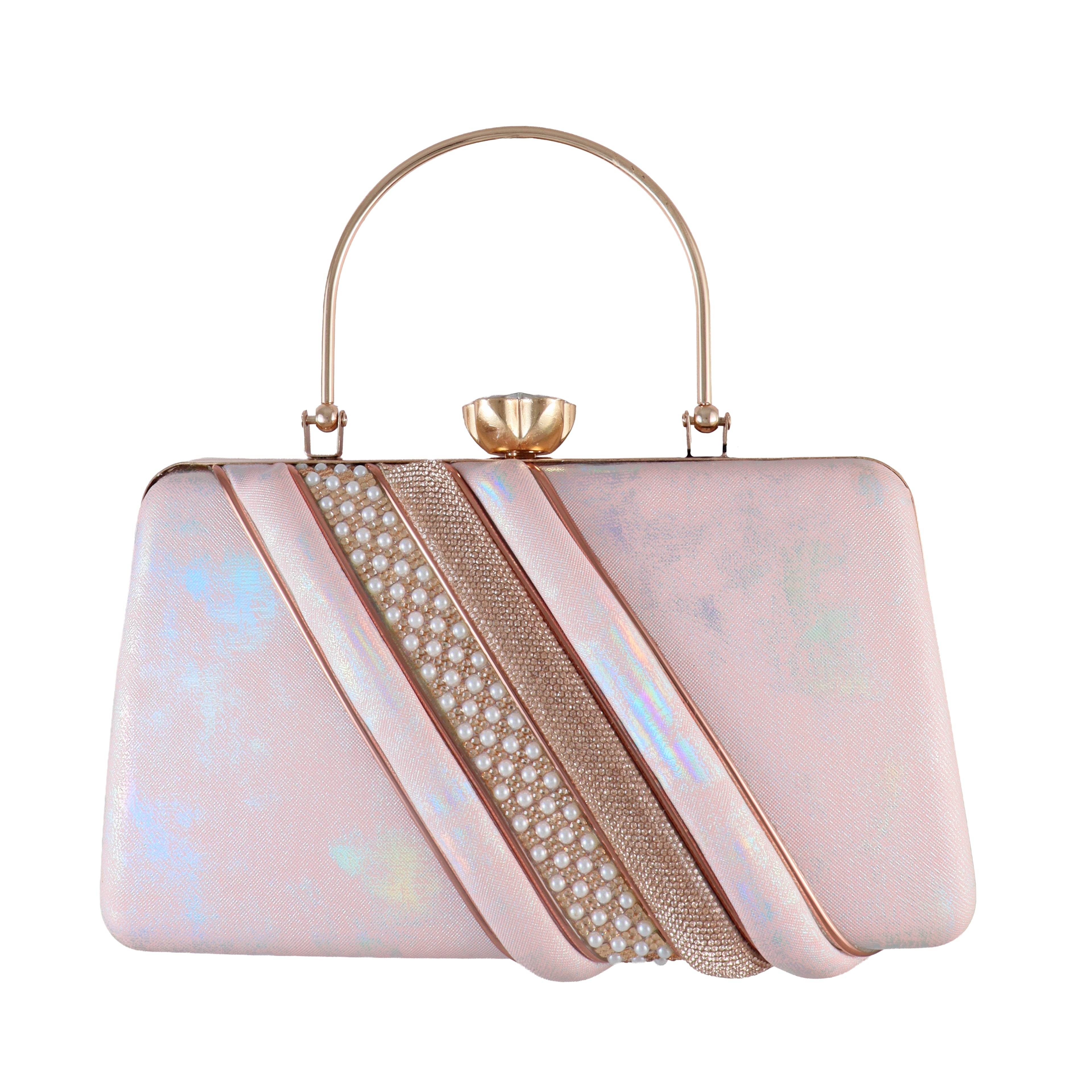 Radiant Pearl & Crystal Embellished Party Clutch