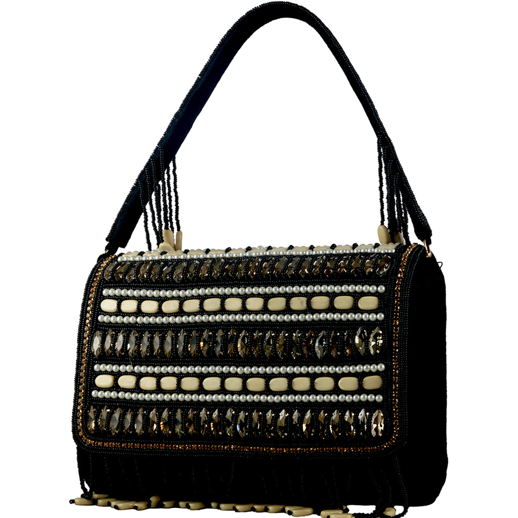 Handcrafted Pearl & Crystal Festive Evening Bag