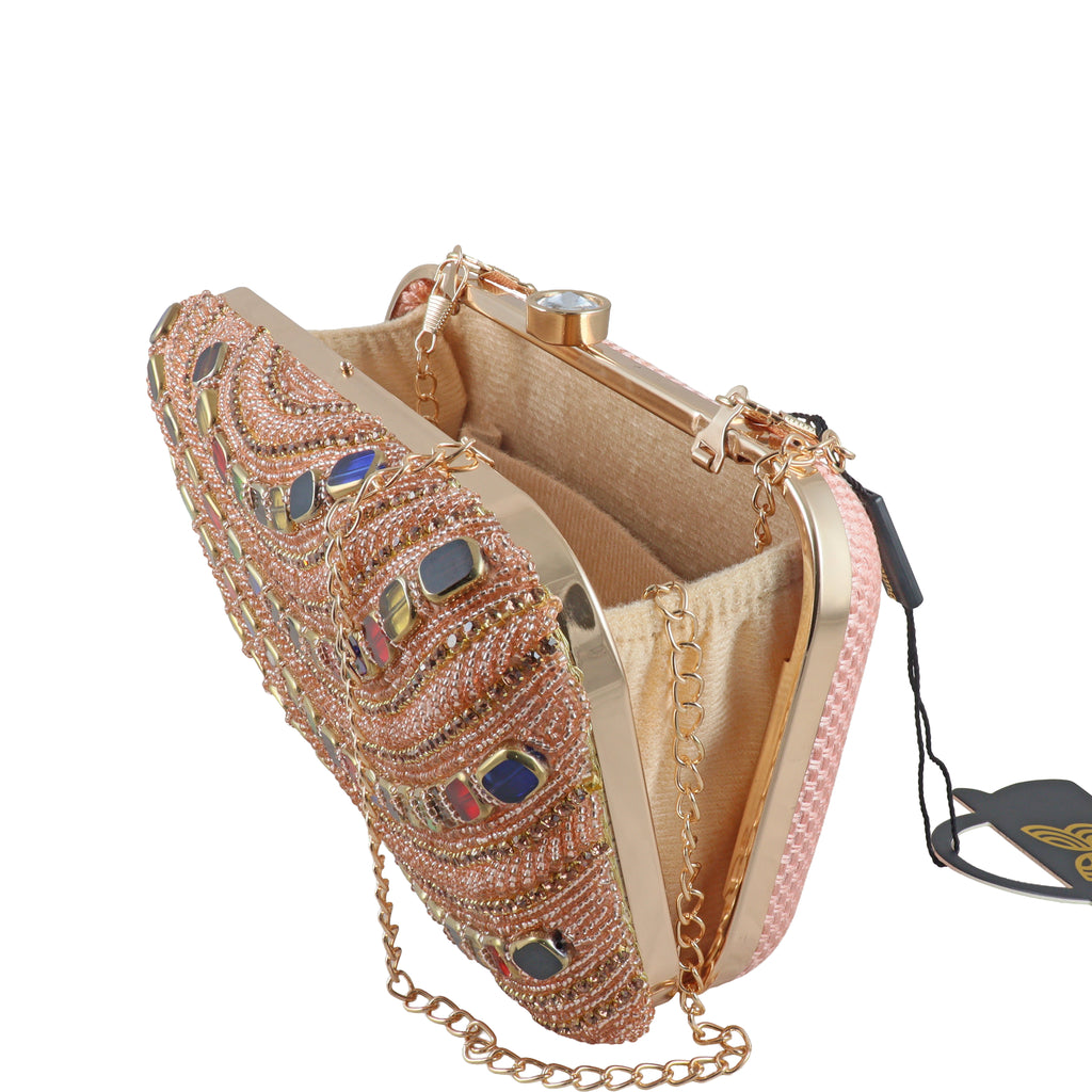 Hand-Embellished Multicolour Stone Clutch Bag