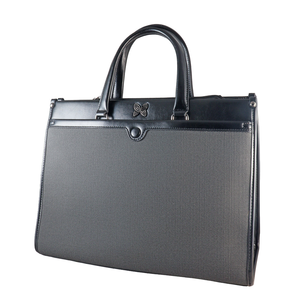 Butterfly Motif Textured Satchel – Professional Dual-Tone Laptop & Work Bag