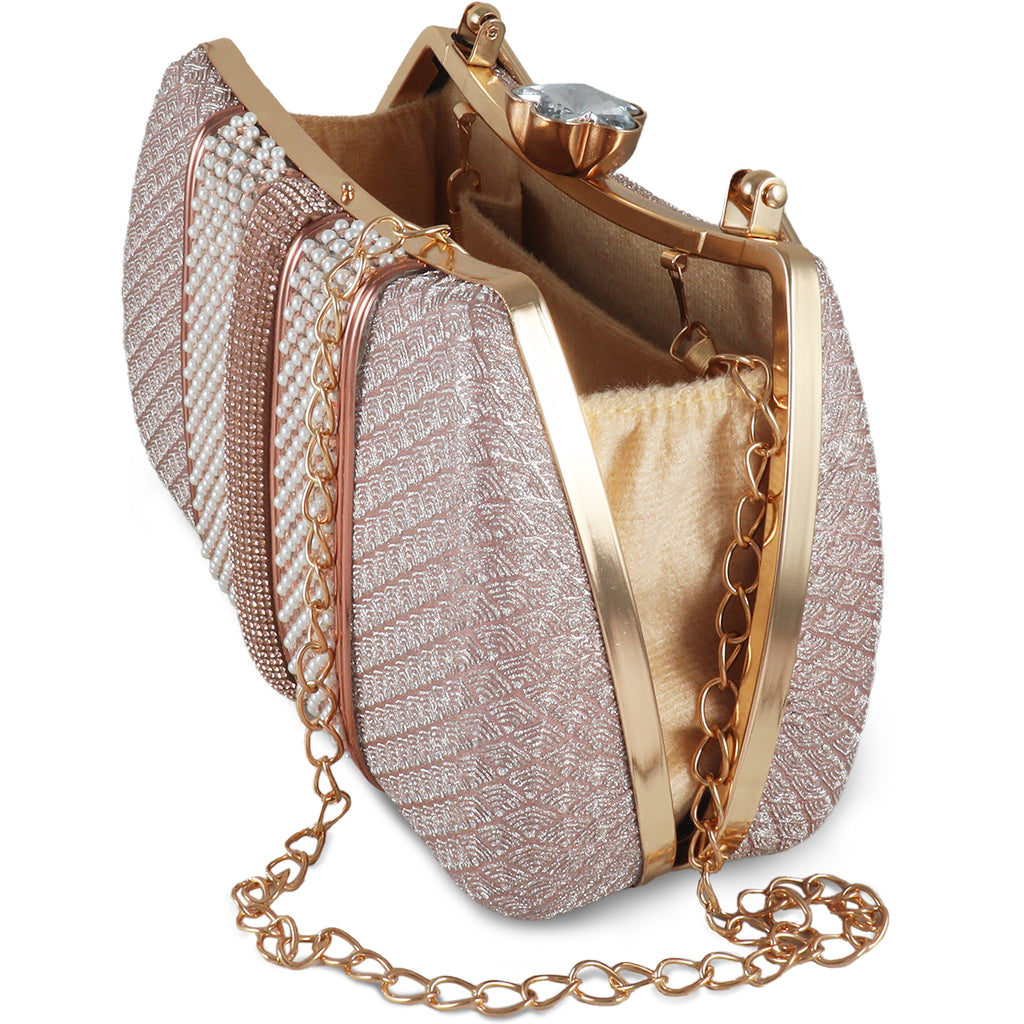 Luxury Pearl Beaded Bridal Clutch with Gold-Tone Frame