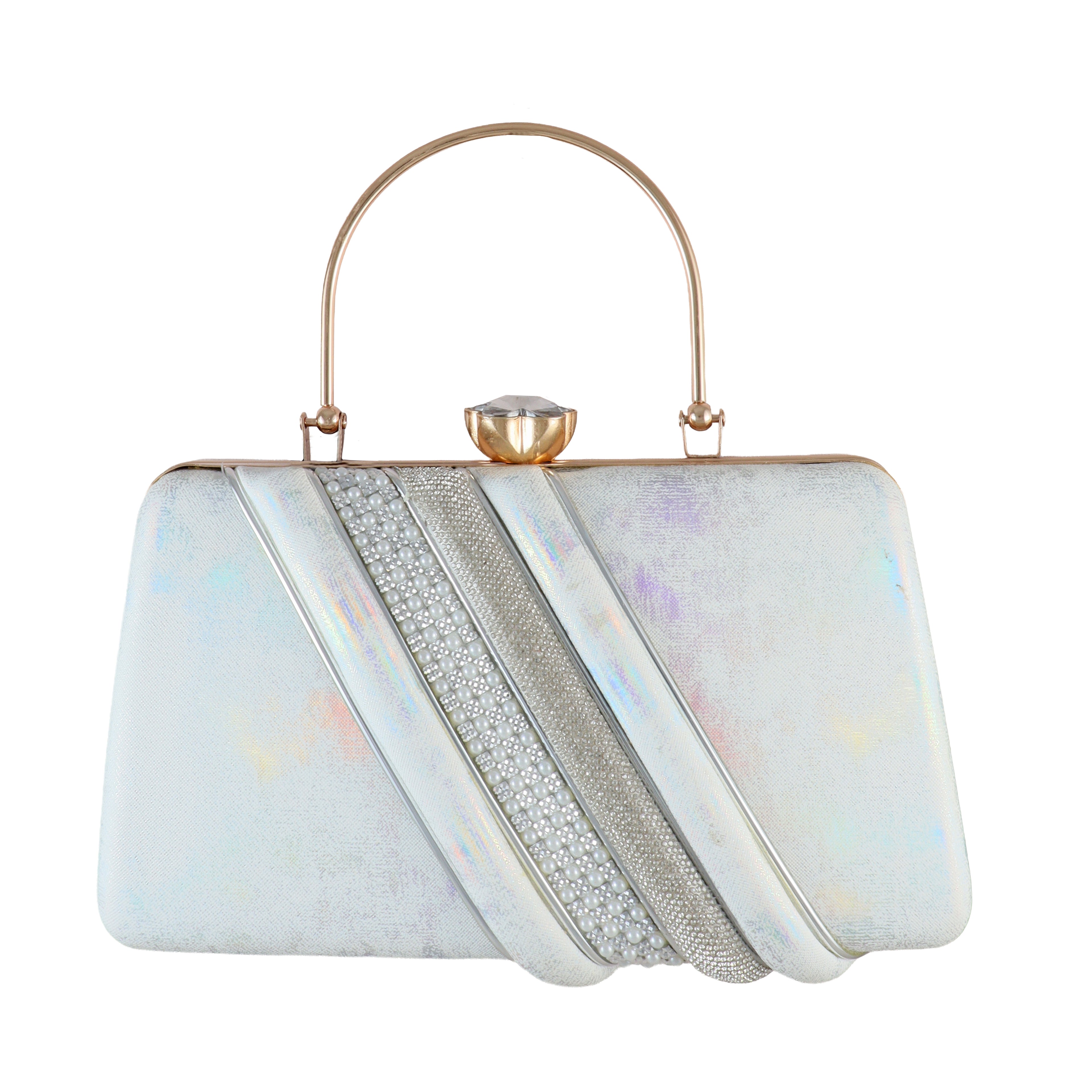 Radiant Pearl & Crystal Embellished Party Clutch