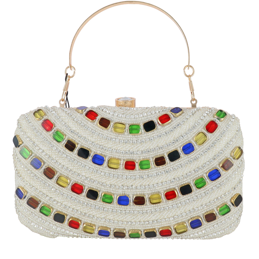 Hand-Embellished Multicolour Stone Clutch Bag