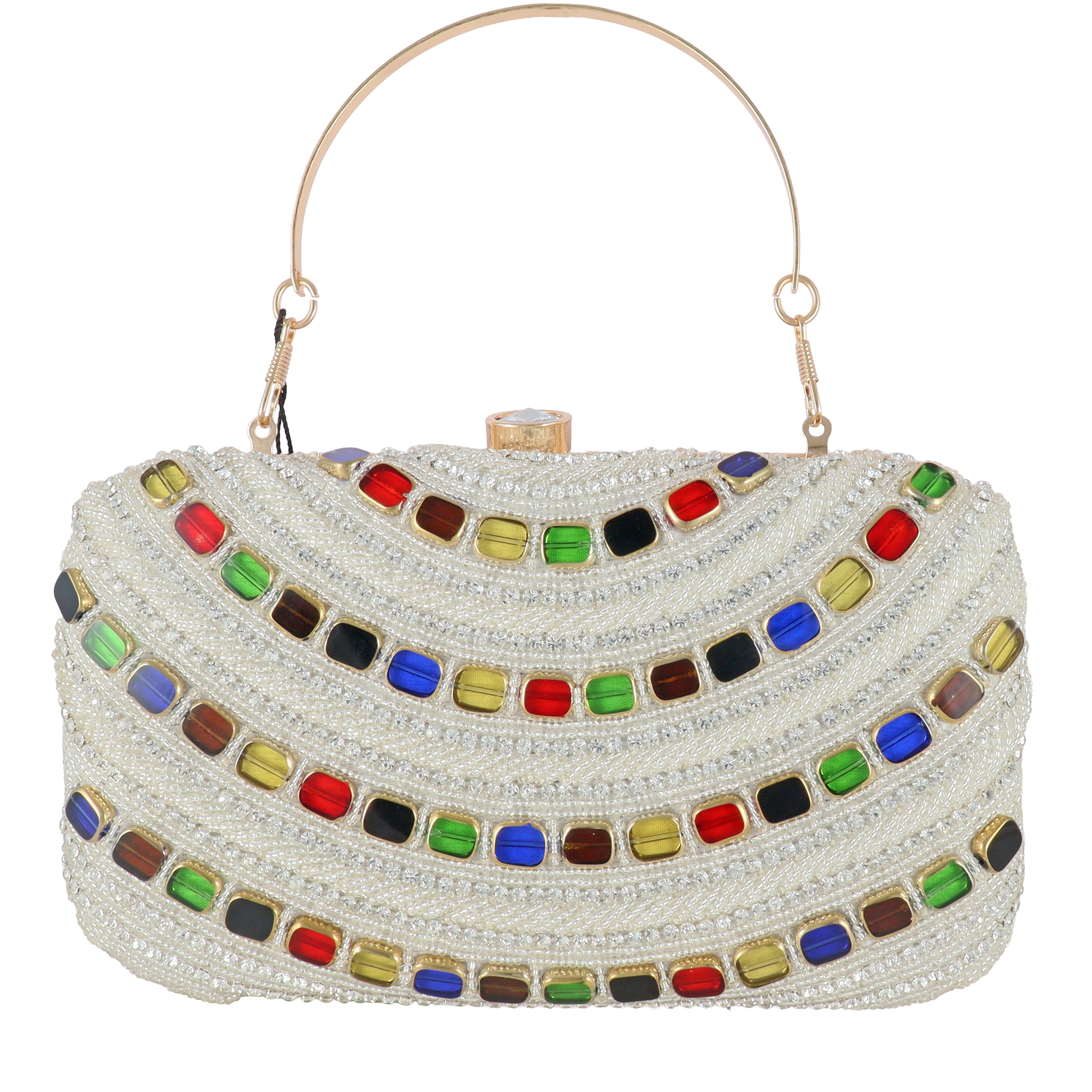 Hand-Embellished Multicolour Stone Clutch Bag