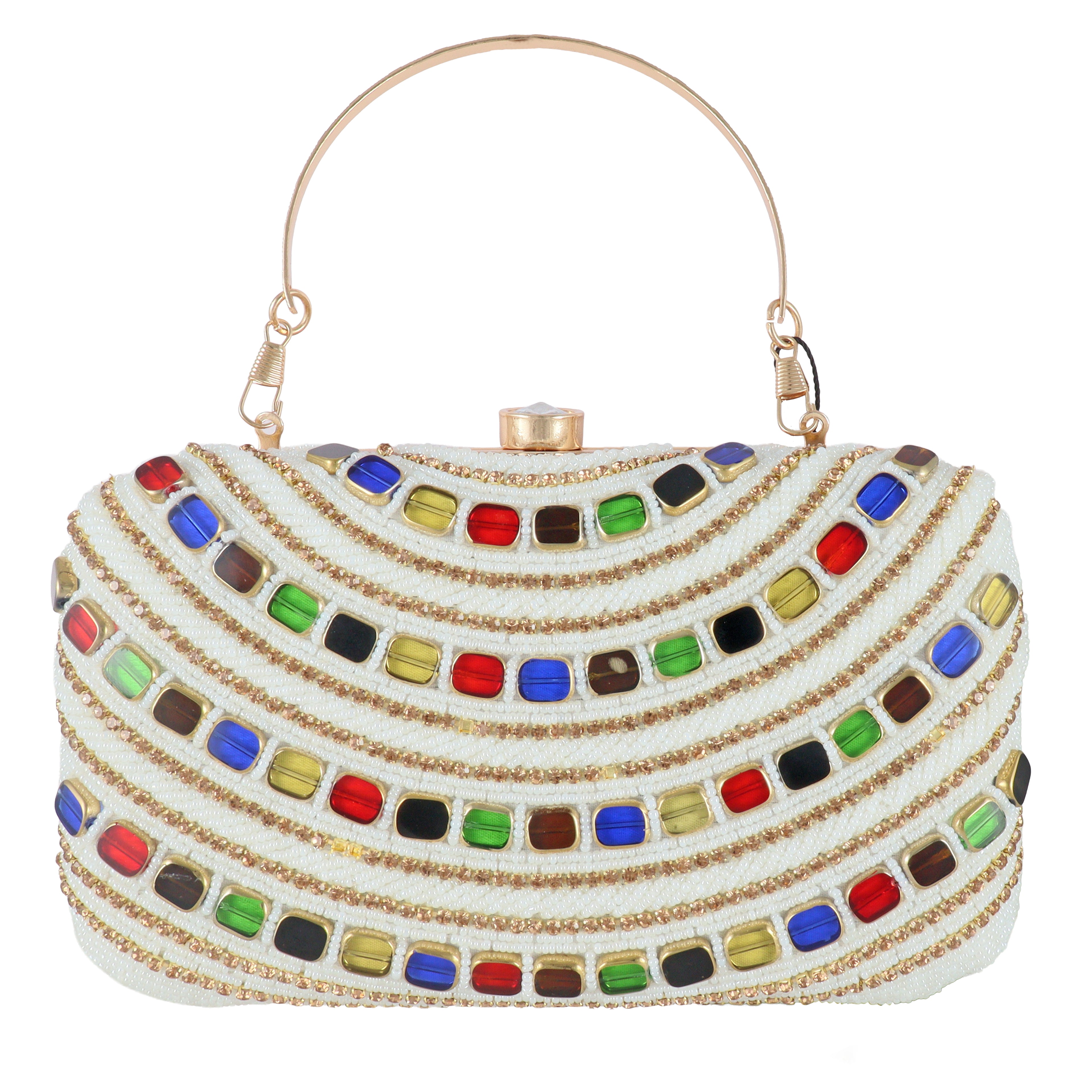 Hand-Embellished Multicolour Stone Clutch Bag