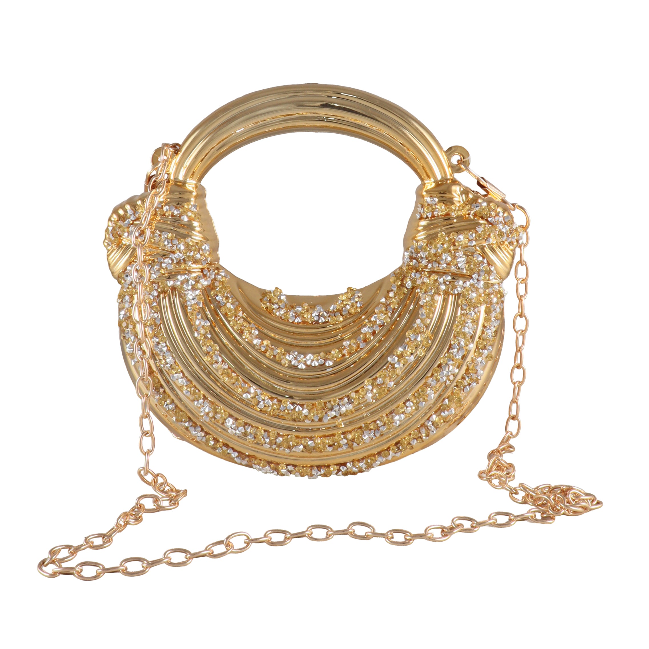 Aurelia Crescent Crystal Top-Handle Evening Bag